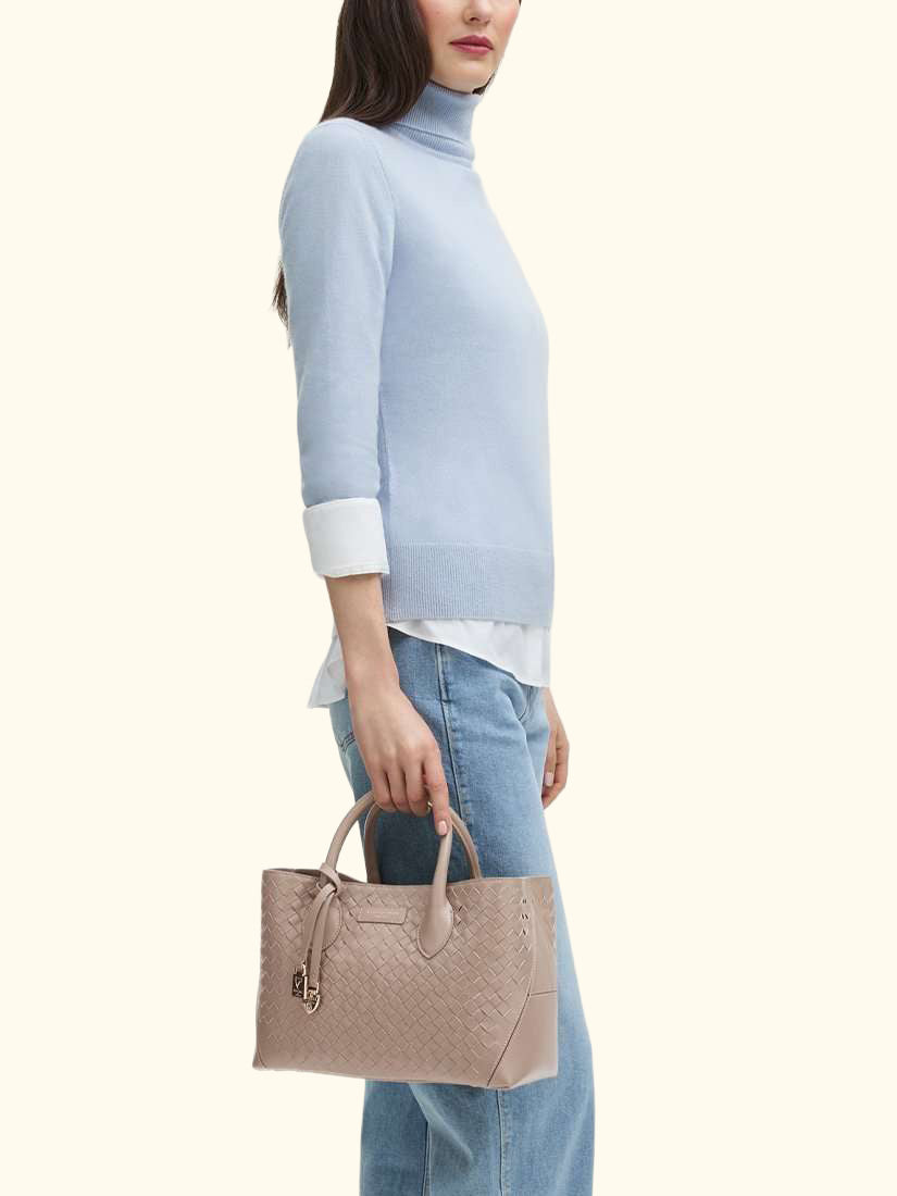 Midi London Woven Leather Tote Bag, Moleskin