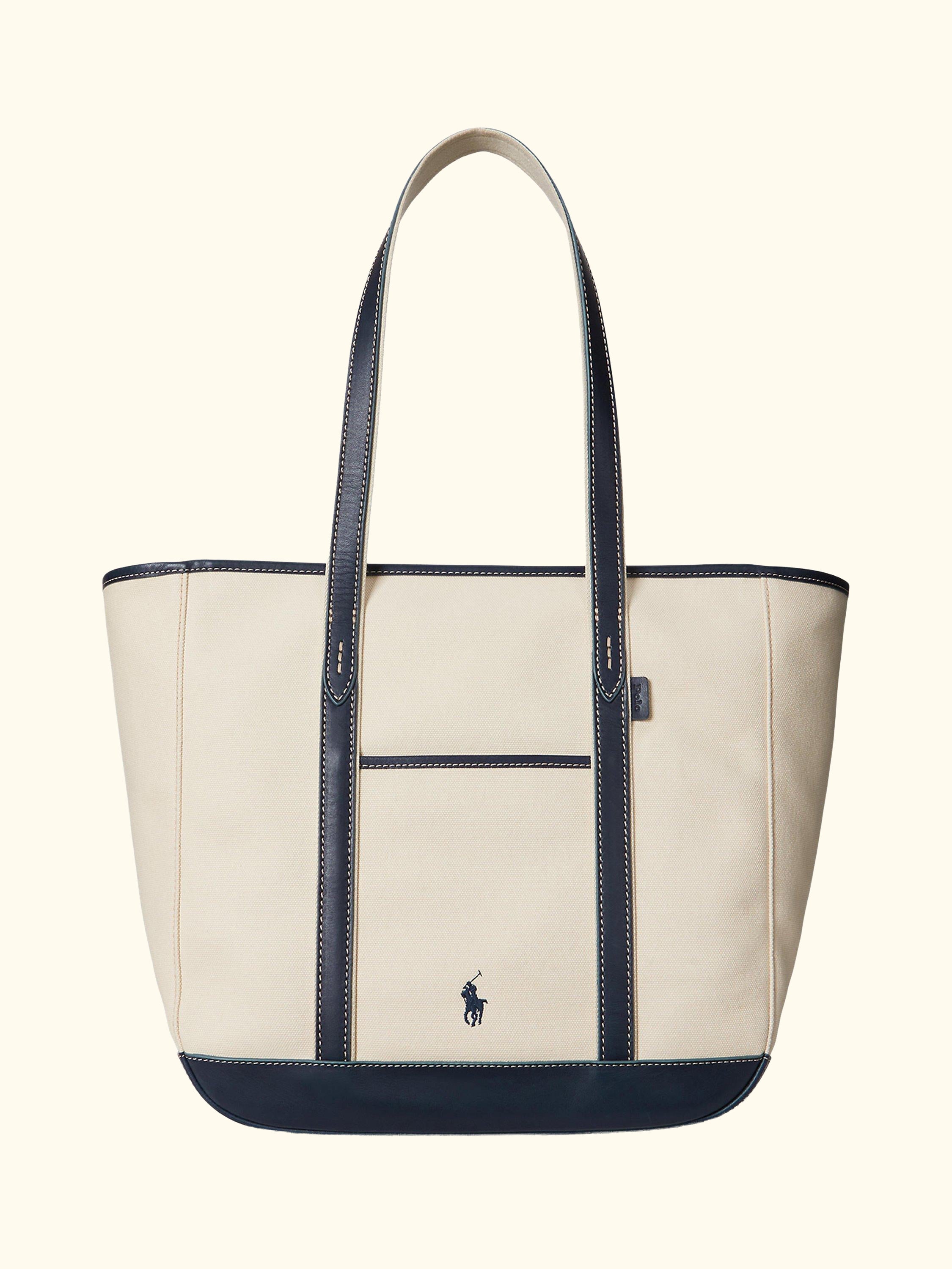 Polo Ralph Lauren Canvas Medium Tote Bag, Ecru/Navy