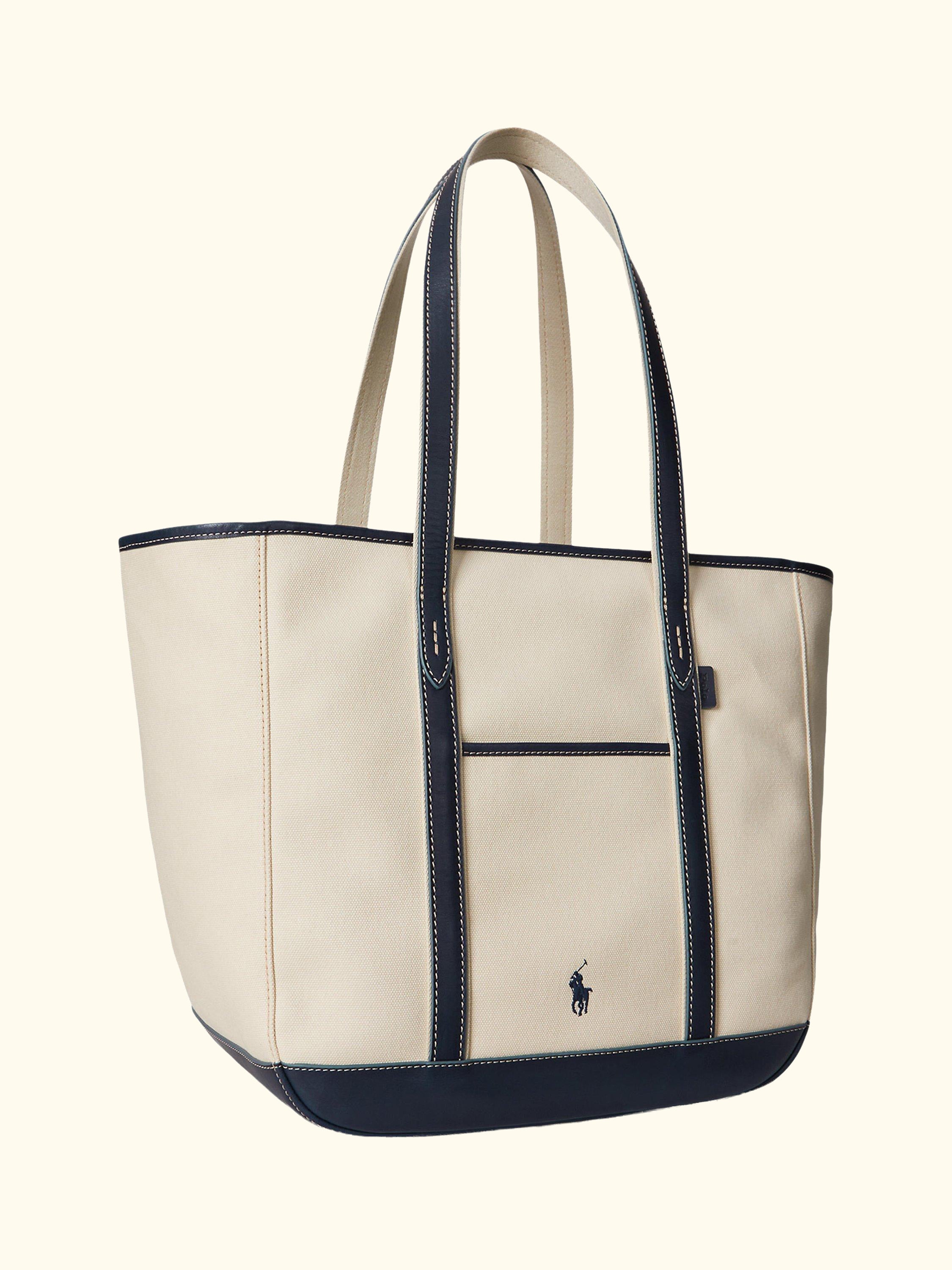 Polo Ralph Lauren Canvas Medium Tote Bag, Ecru/Navy