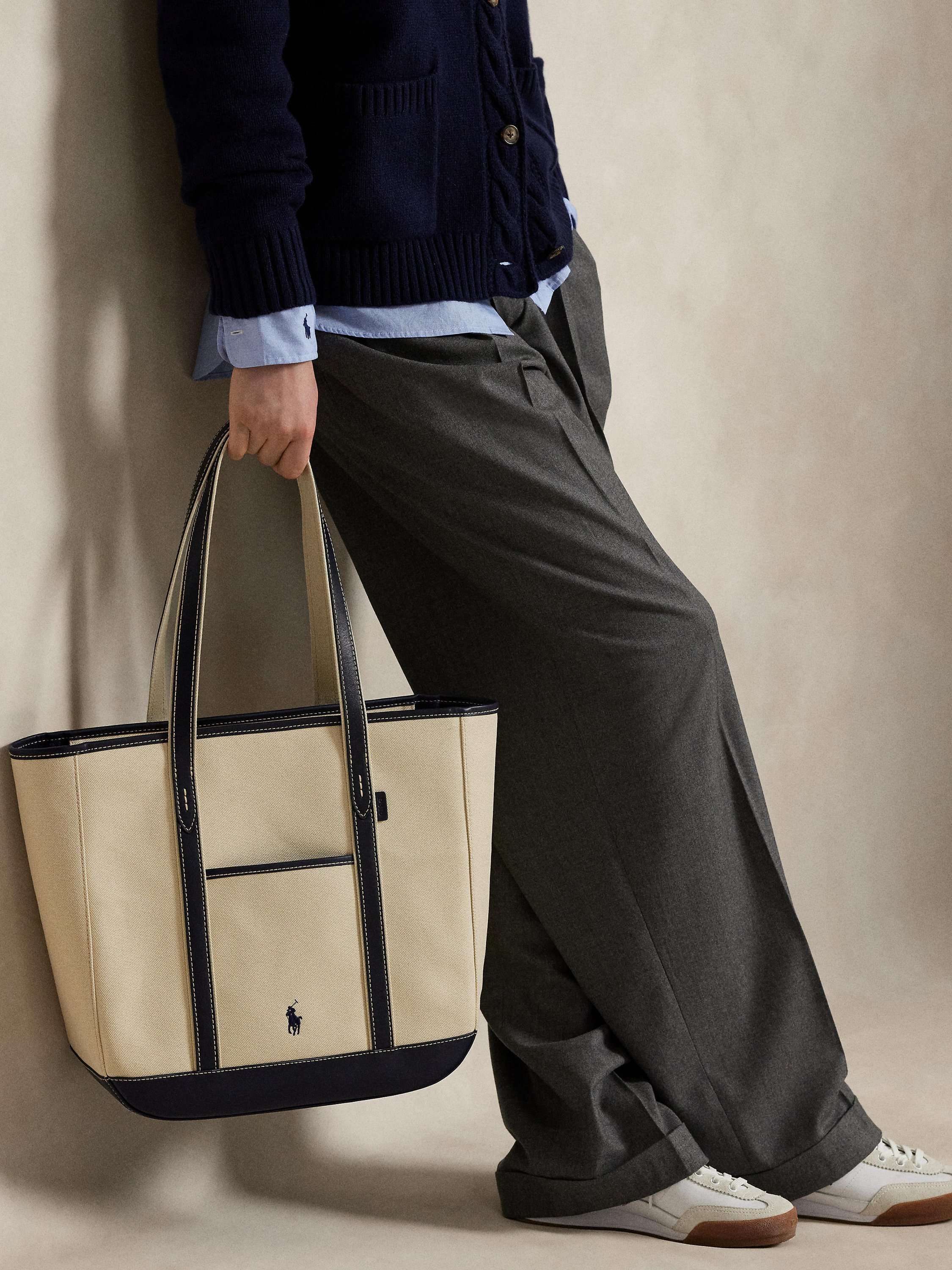 Polo Ralph Lauren Canvas Medium Tote Bag, Ecru/Navy
