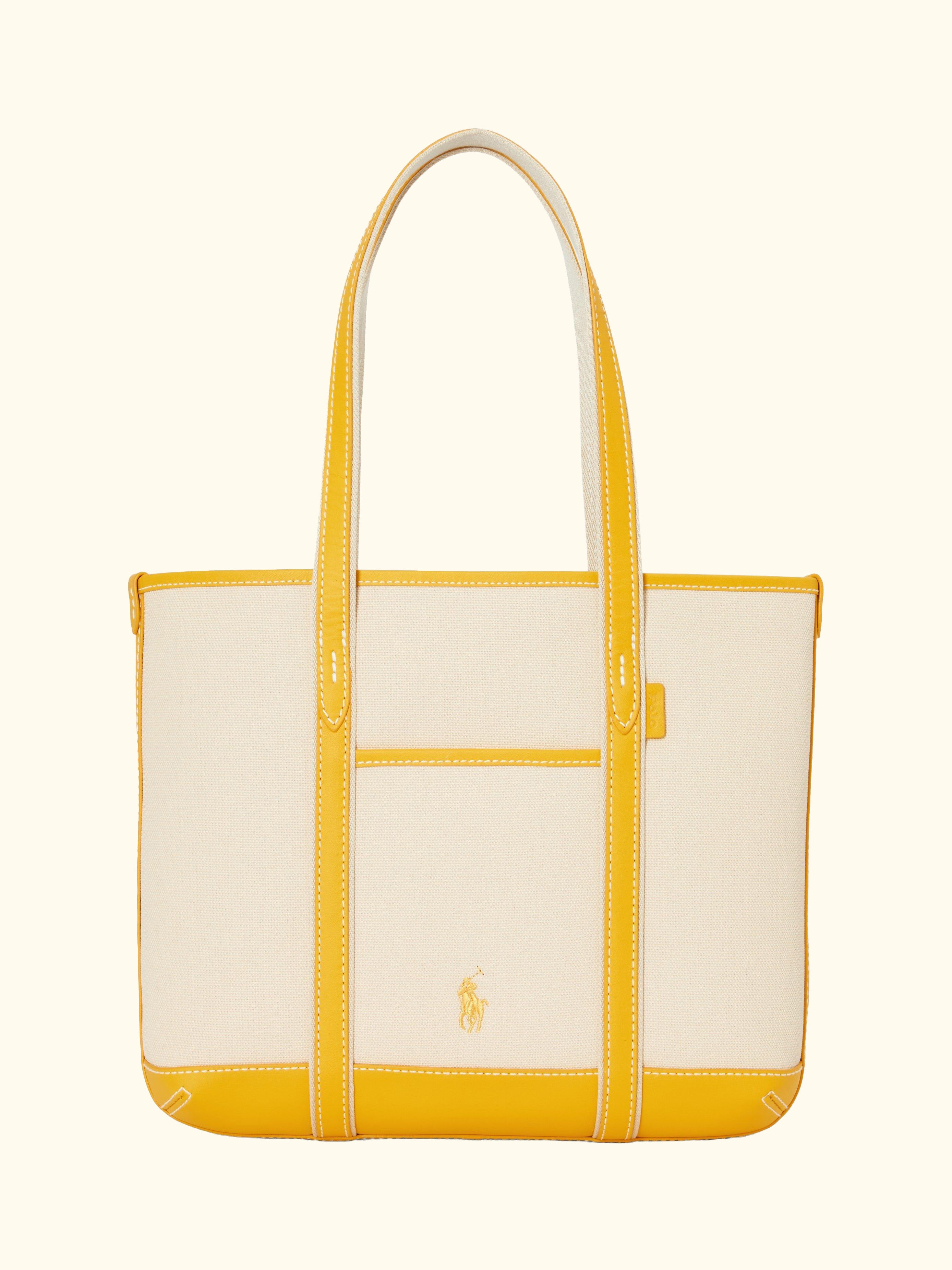 Polo Ralph Lauren Small Canvas Shopper Tote Bag, Ecru/Racing Yellow