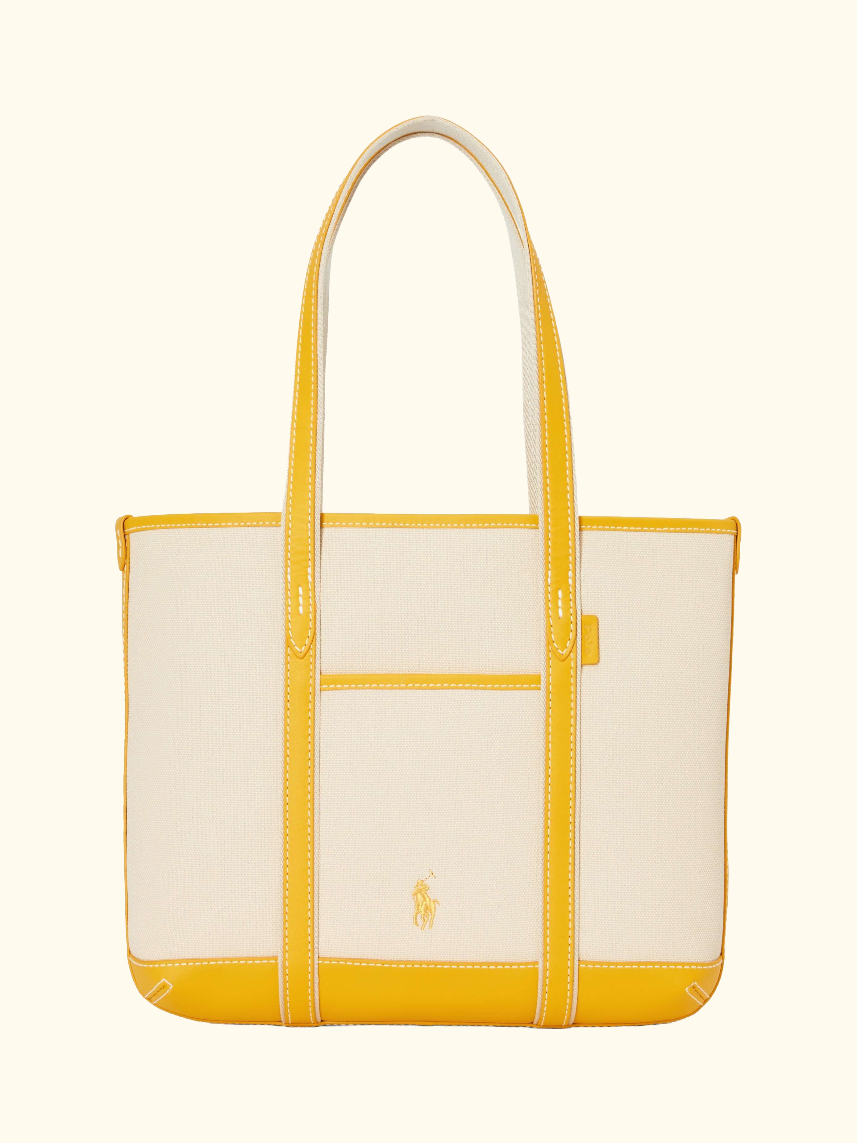 Polo Ralph Lauren Small Canvas Shopper Tote Bag, Ecru/Racing Yellow