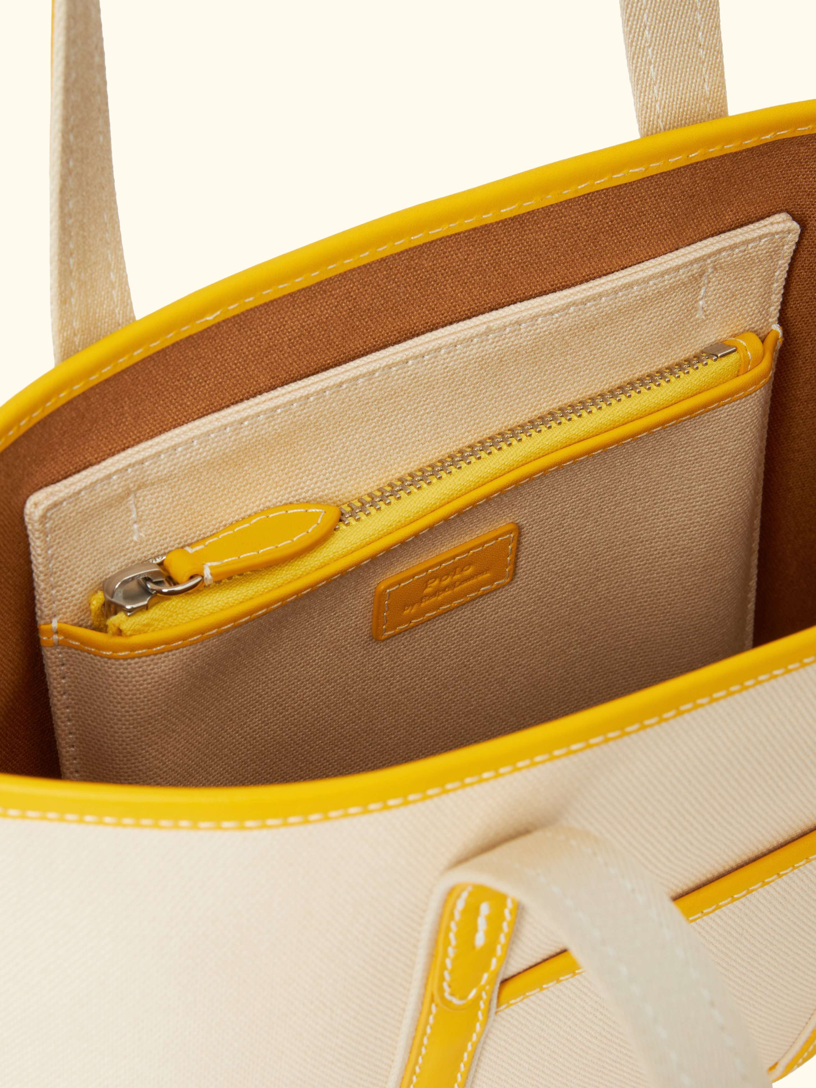Polo Ralph Lauren Small Canvas Shopper Tote Bag, Ecru/Racing Yellow