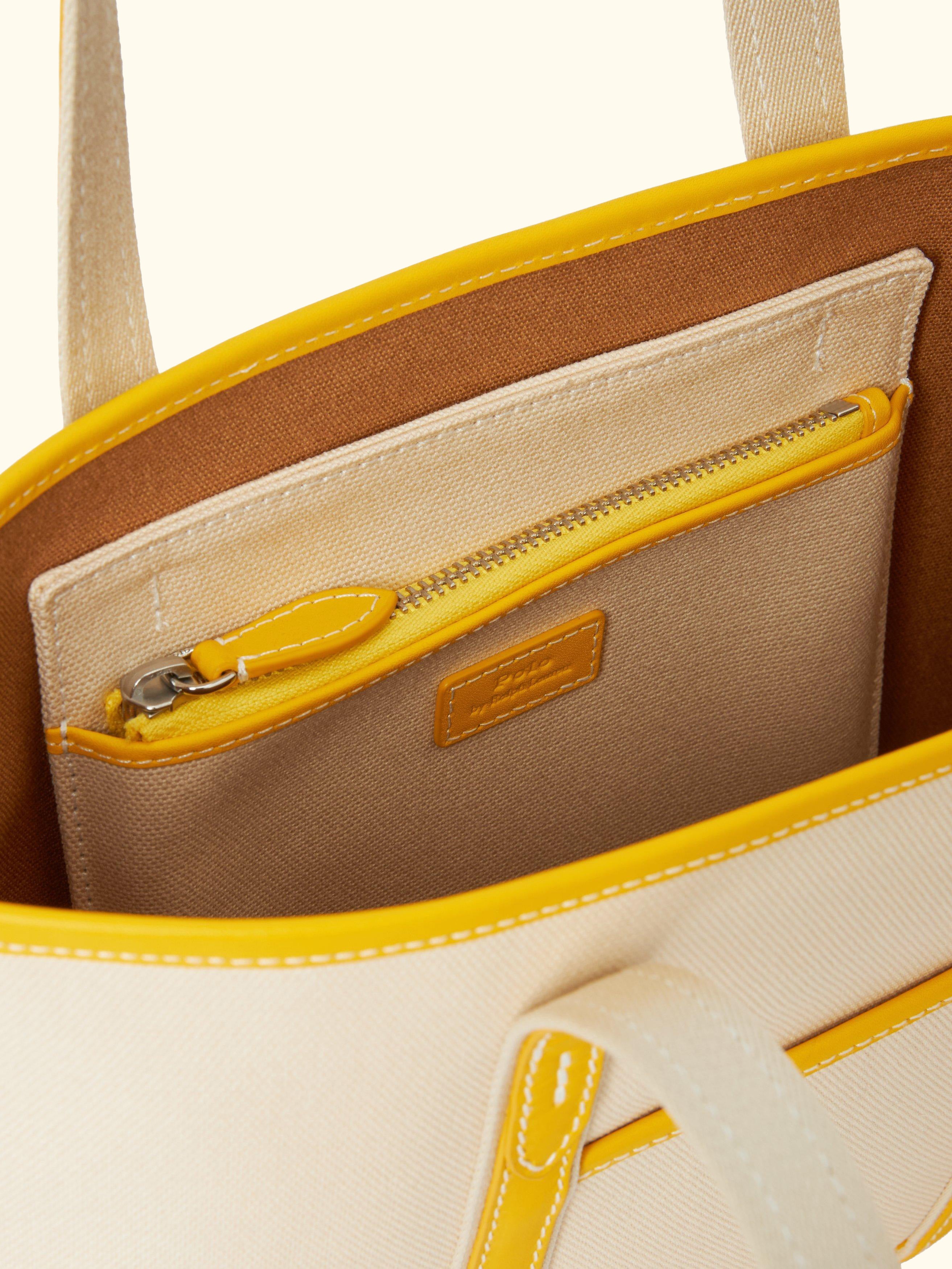 Polo Ralph Lauren Small Canvas Shopper Tote Bag, Ecru/Racing Yellow