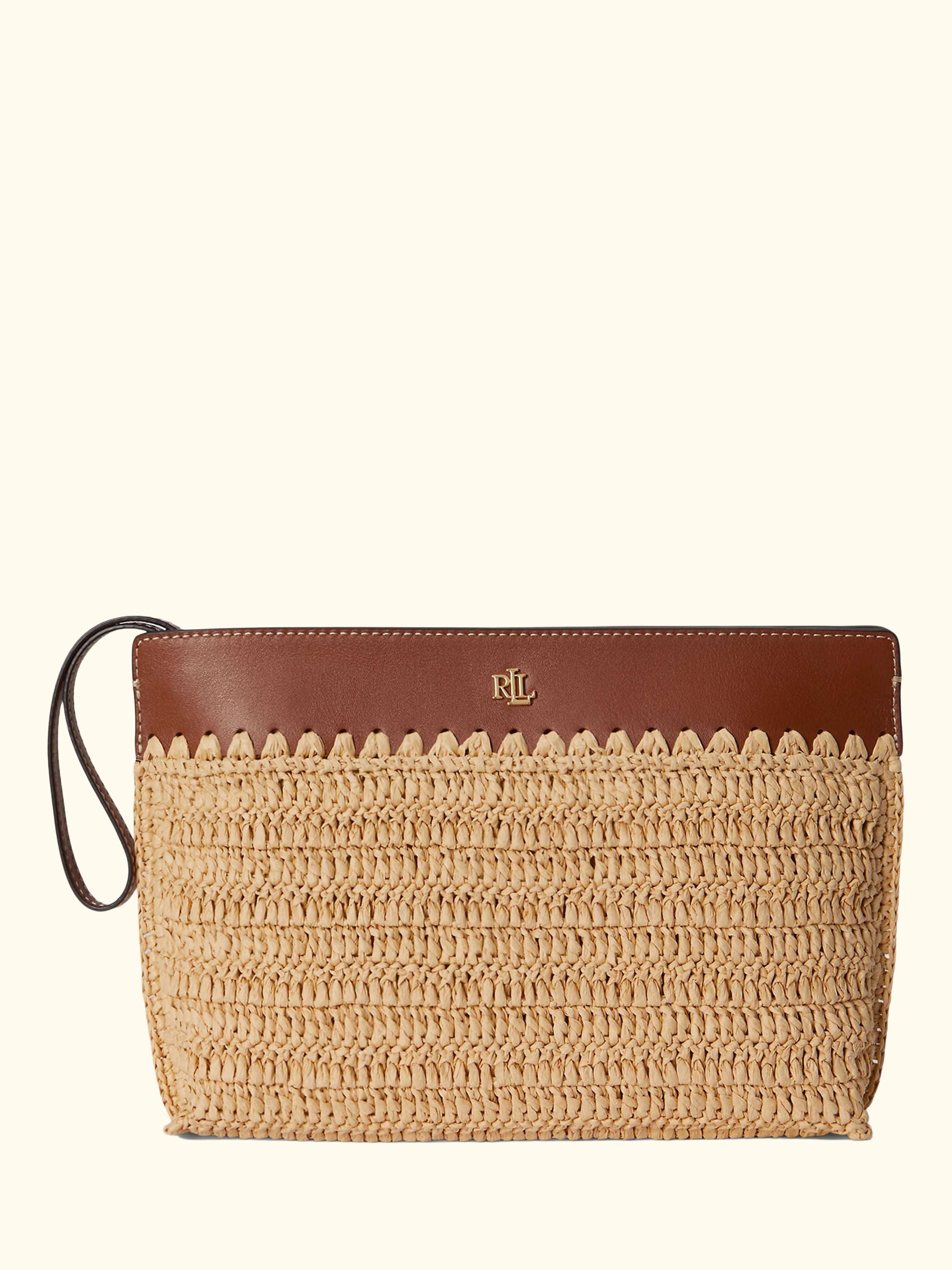 Lauren Ralph Lauren Zip Top Straw Pouch, Natural/Lauren Tan