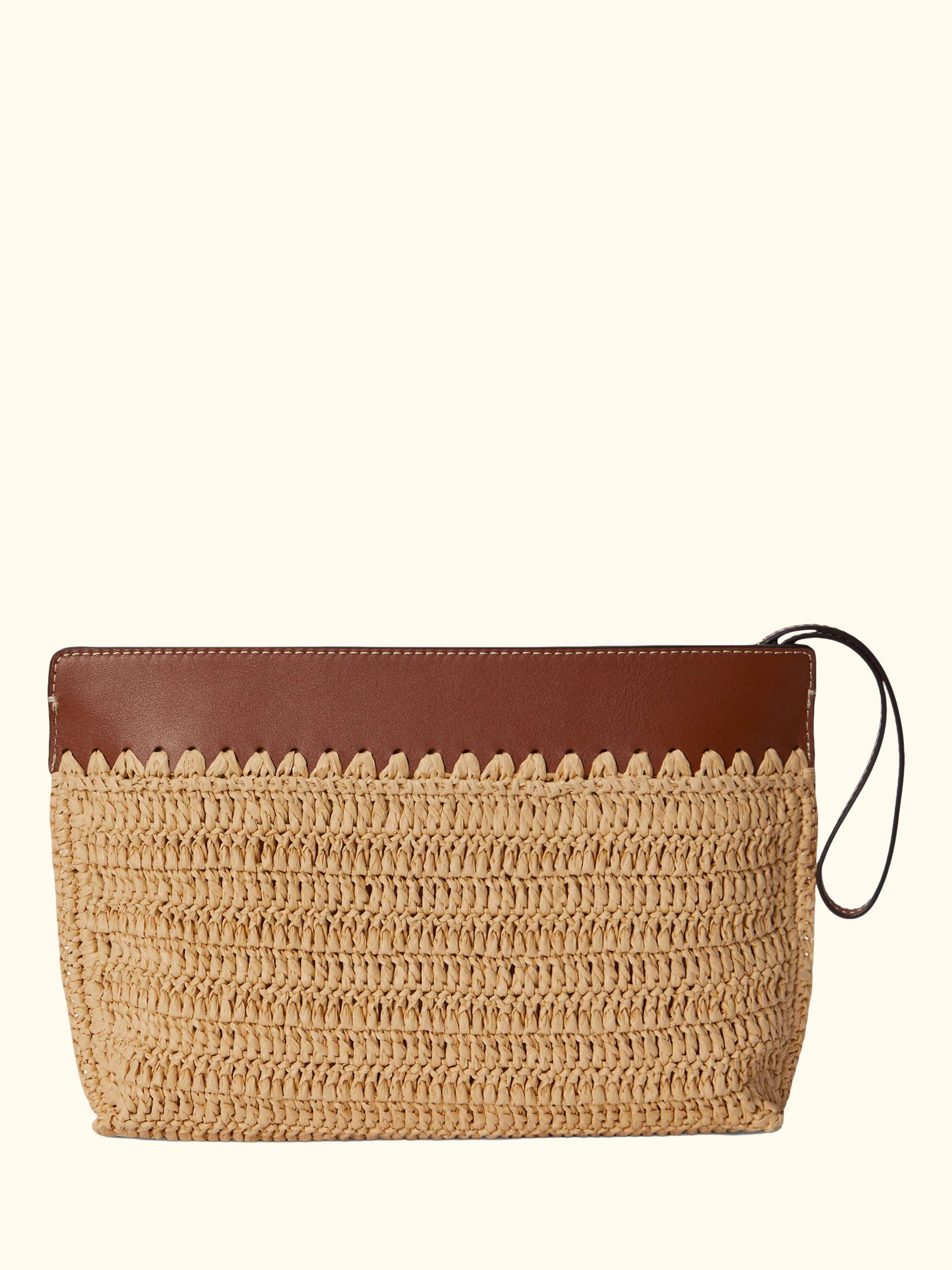 Lauren Ralph Lauren Zip Top Straw Pouch, Natural/Lauren Tan
