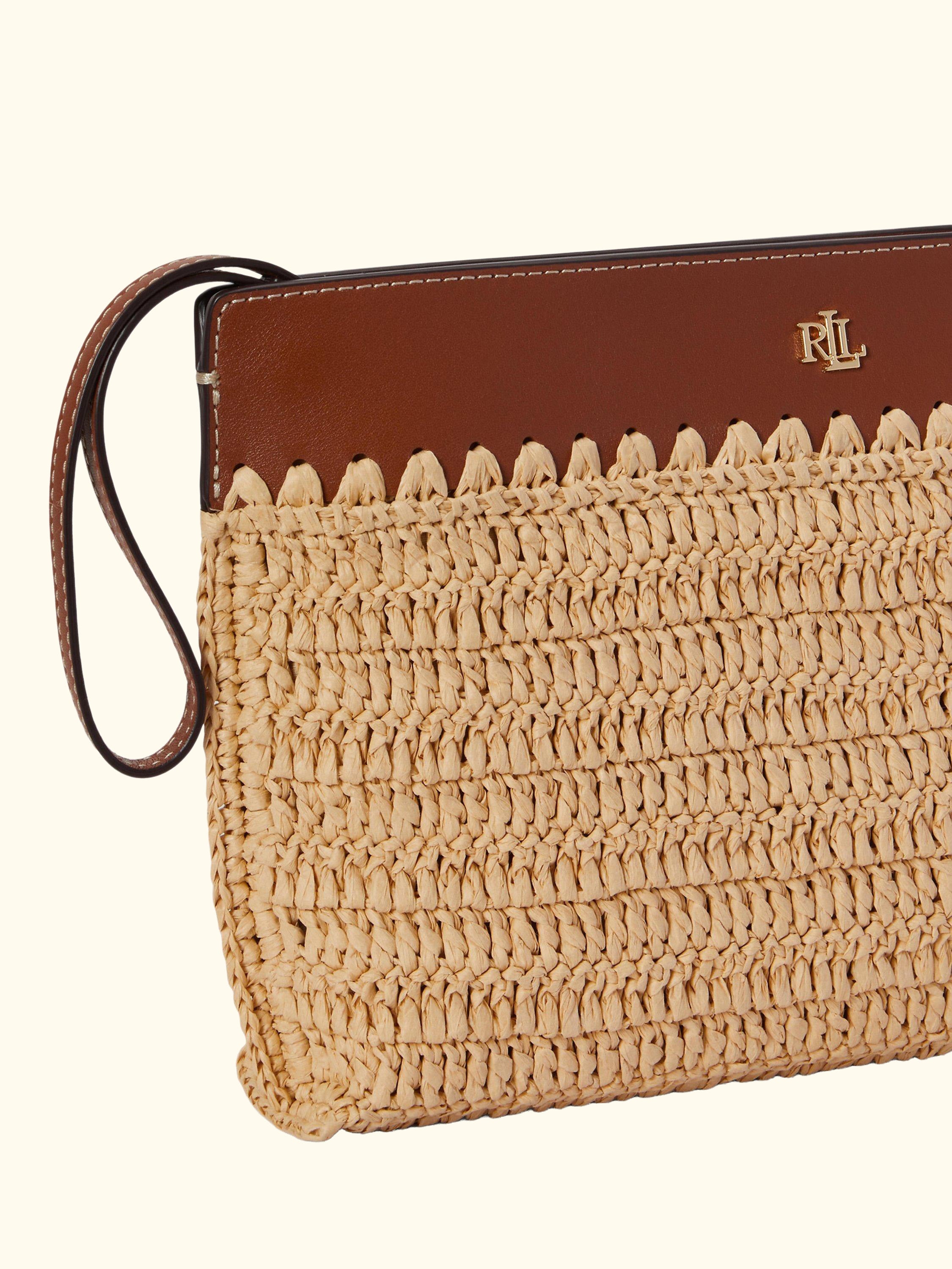 Lauren Ralph Lauren Zip Top Straw Pouch, Natural/Lauren Tan