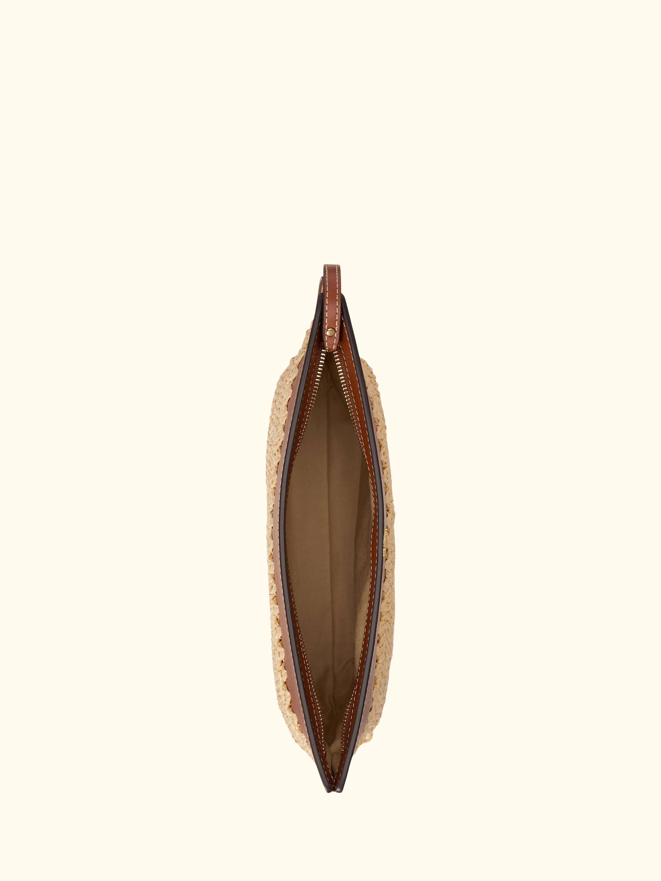 Lauren Ralph Lauren Zip Top Straw Pouch, Natural/Lauren Tan
