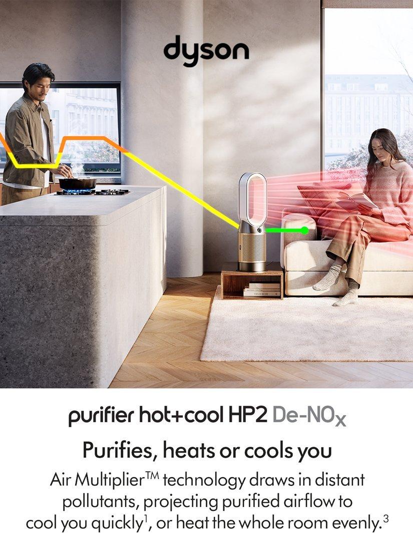 Purifier Hot+Cool HP2 De-Nox Purifying Fan Heater, White/Gold