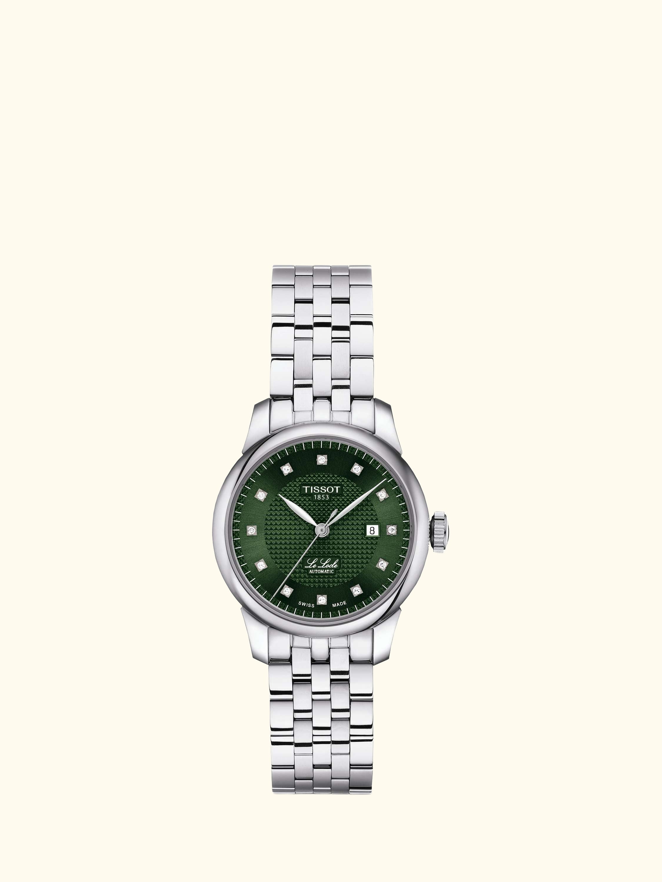 T0062071109600 Women's Le Locle Automatic Diamond Date Bracelet Strap Watch, Green/Silver