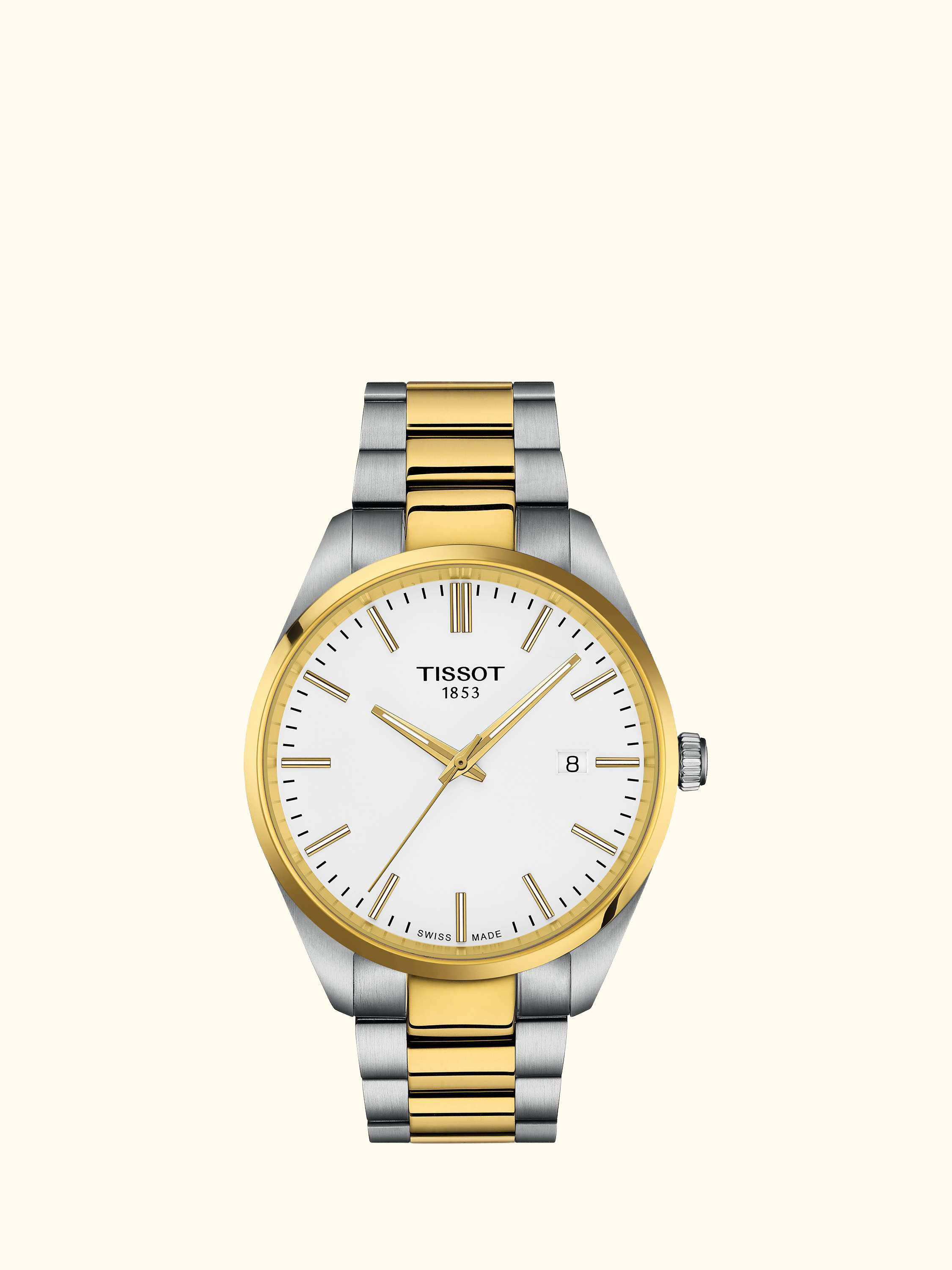 T1504102201100 Men's PR100 Date Bracelet Strap Watch, White/Two-tone