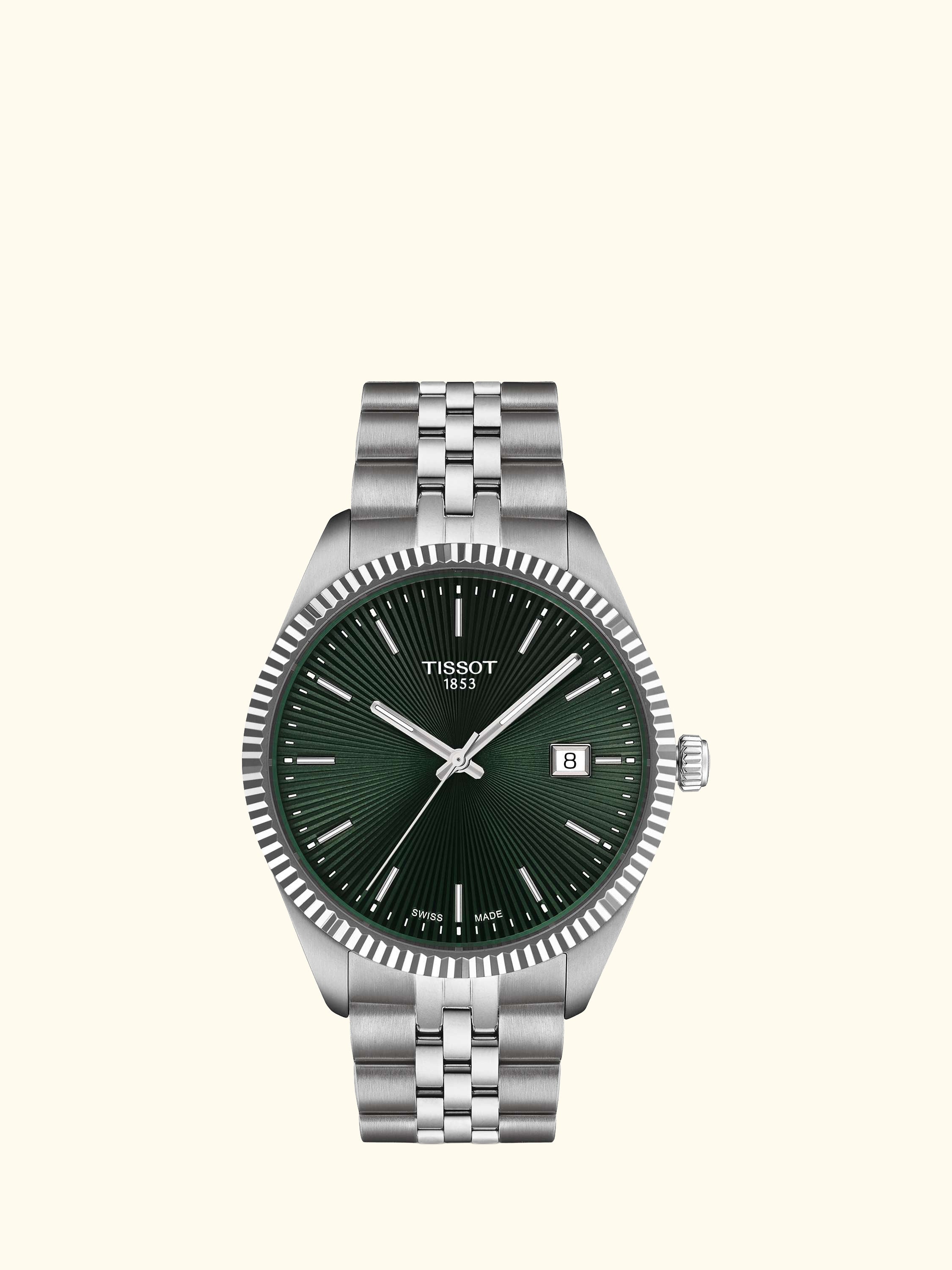 T1564101109100 Men's Ballade Date Bracelet Strap Watch, Green/Silver