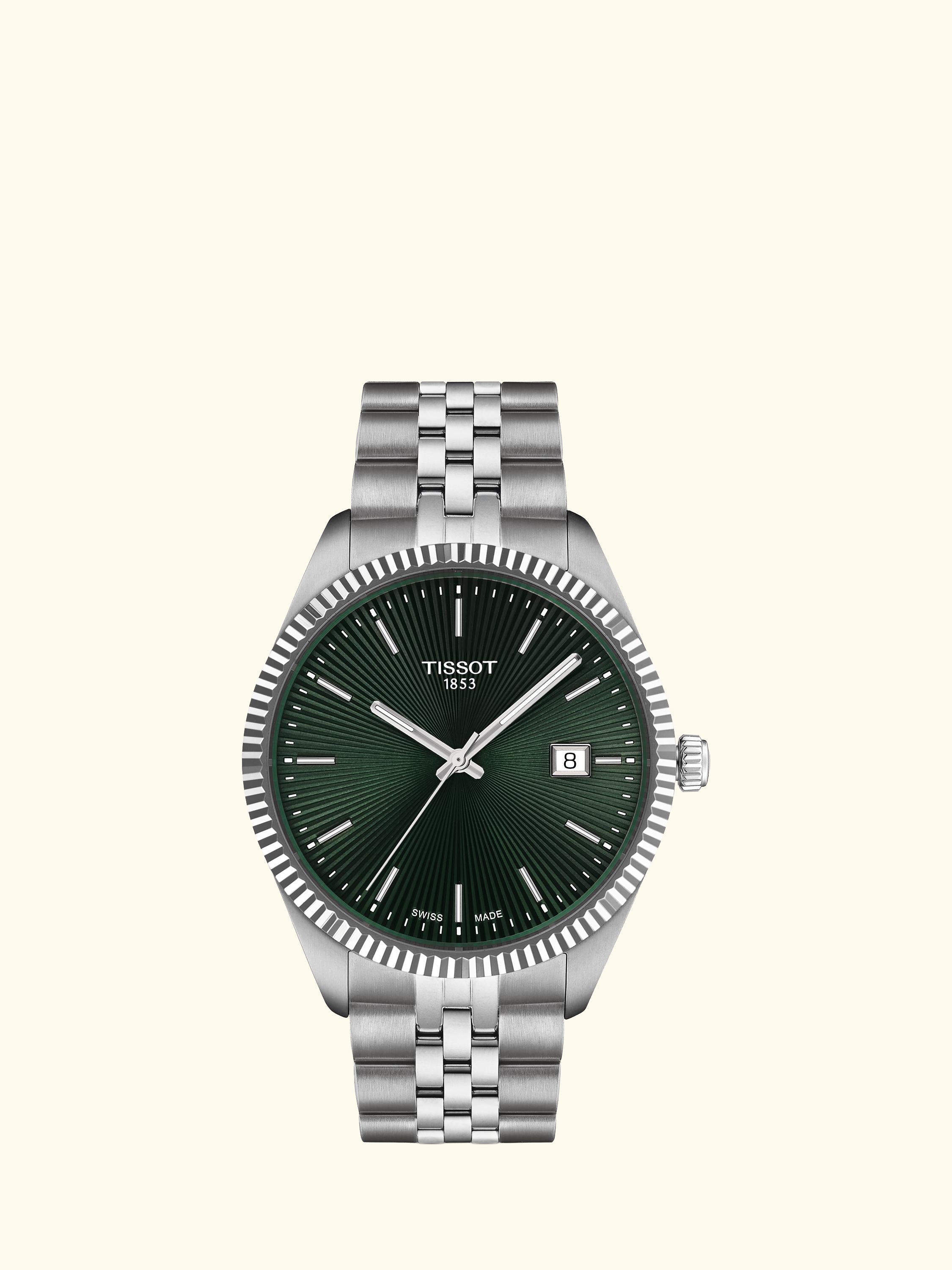 T1564101109100 Men's Ballade Date Bracelet Strap Watch, Green/Silver