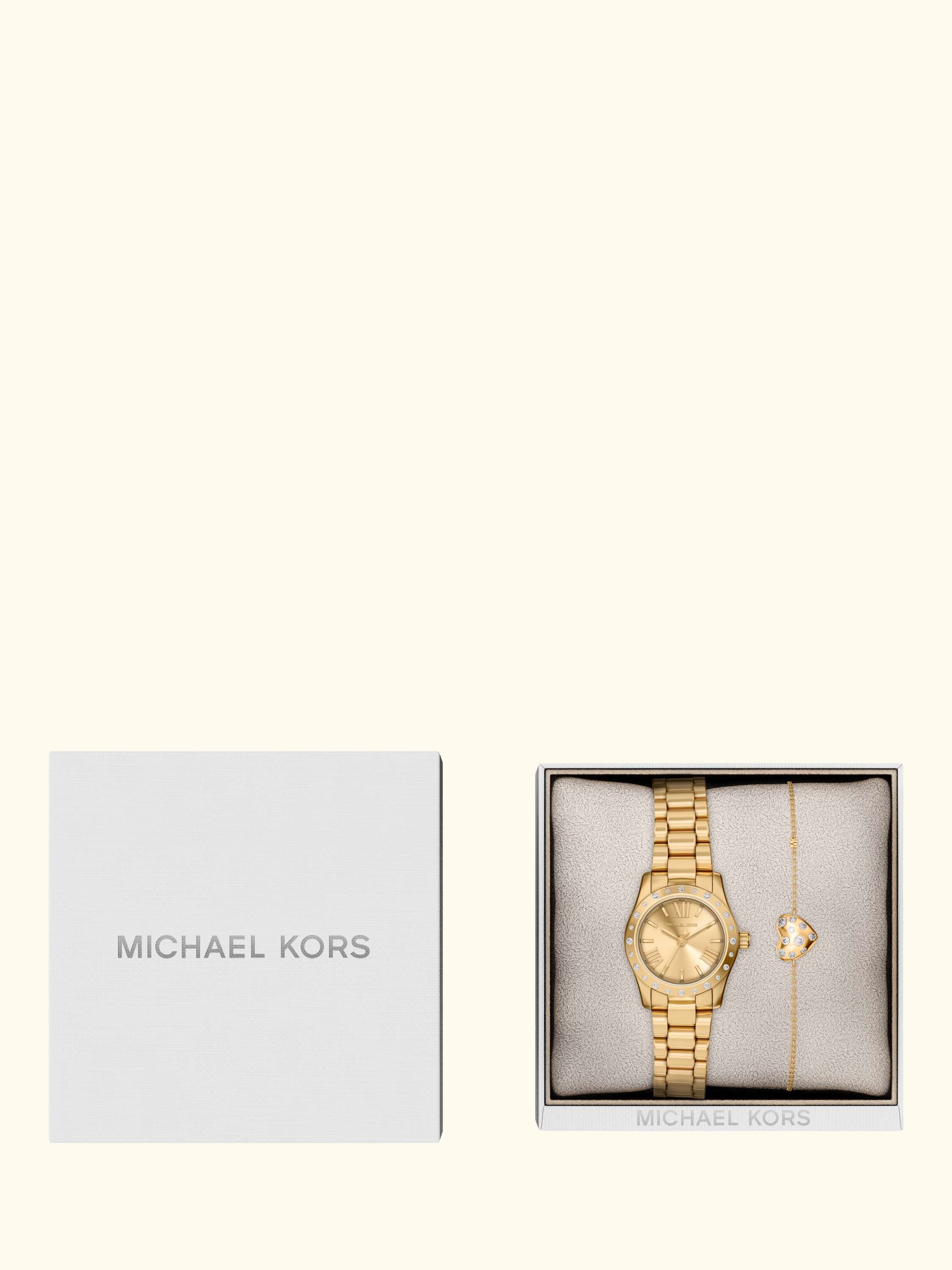 MK4992 Ladies Watch and Pave Heart Bracelet Set, Gold