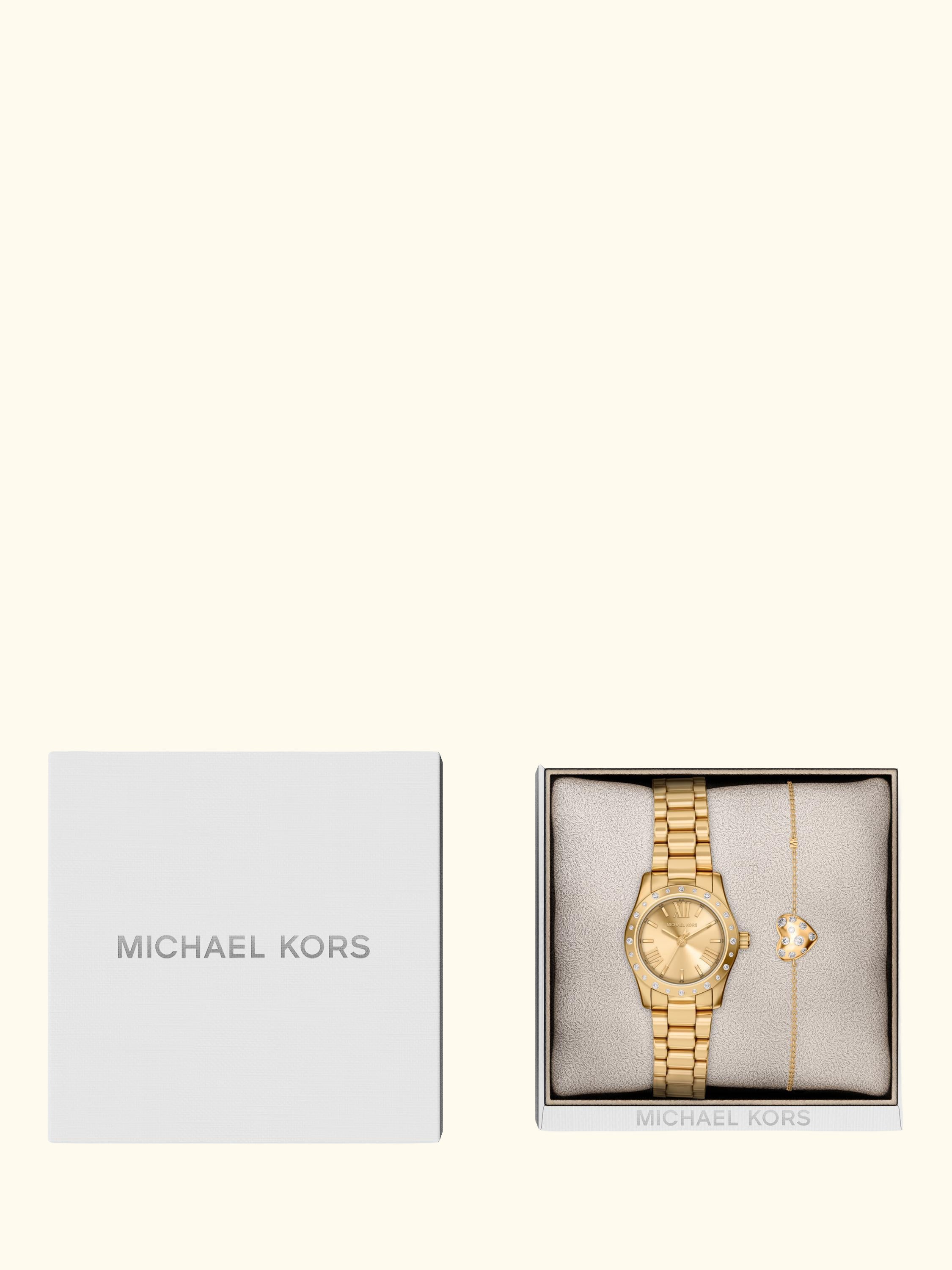 MK4992 Ladies Watch and Pave Heart Bracelet Set, Gold