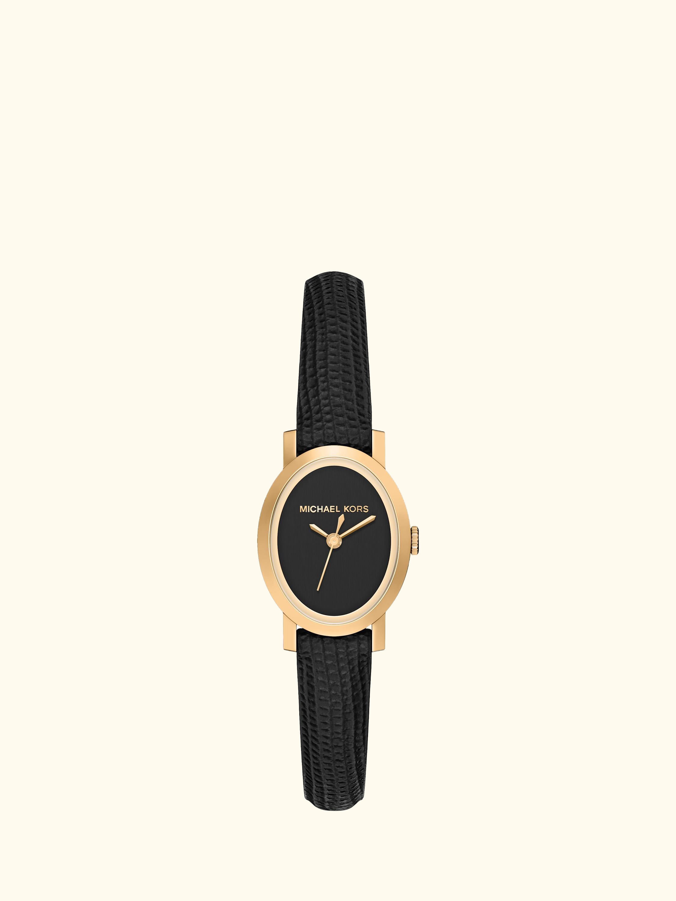 MK7585 Women's Maude Oval Leather Strap Watch, Gold And Black