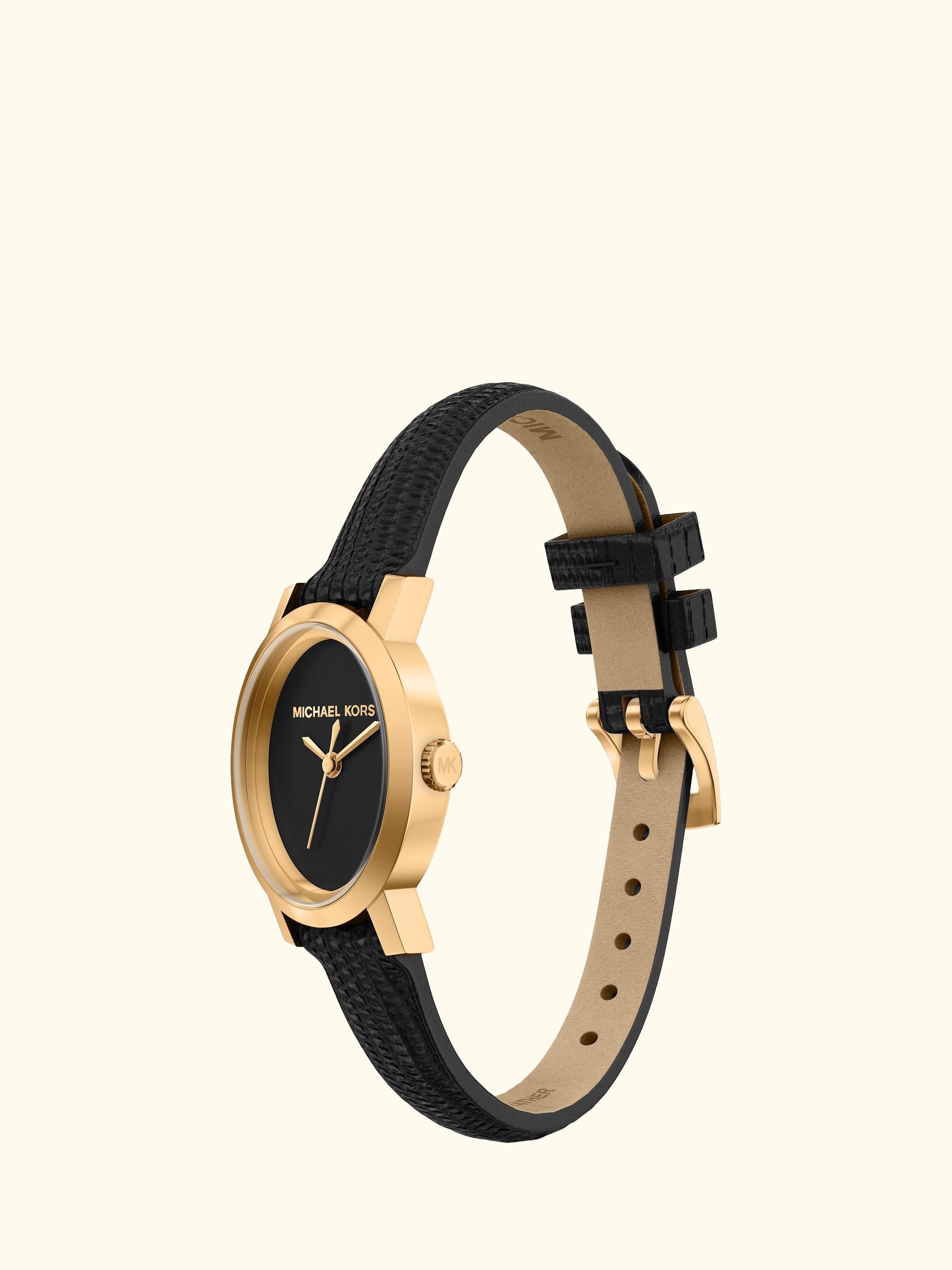 MK7585 Women's Maude Oval Leather Strap Watch, Gold And Black