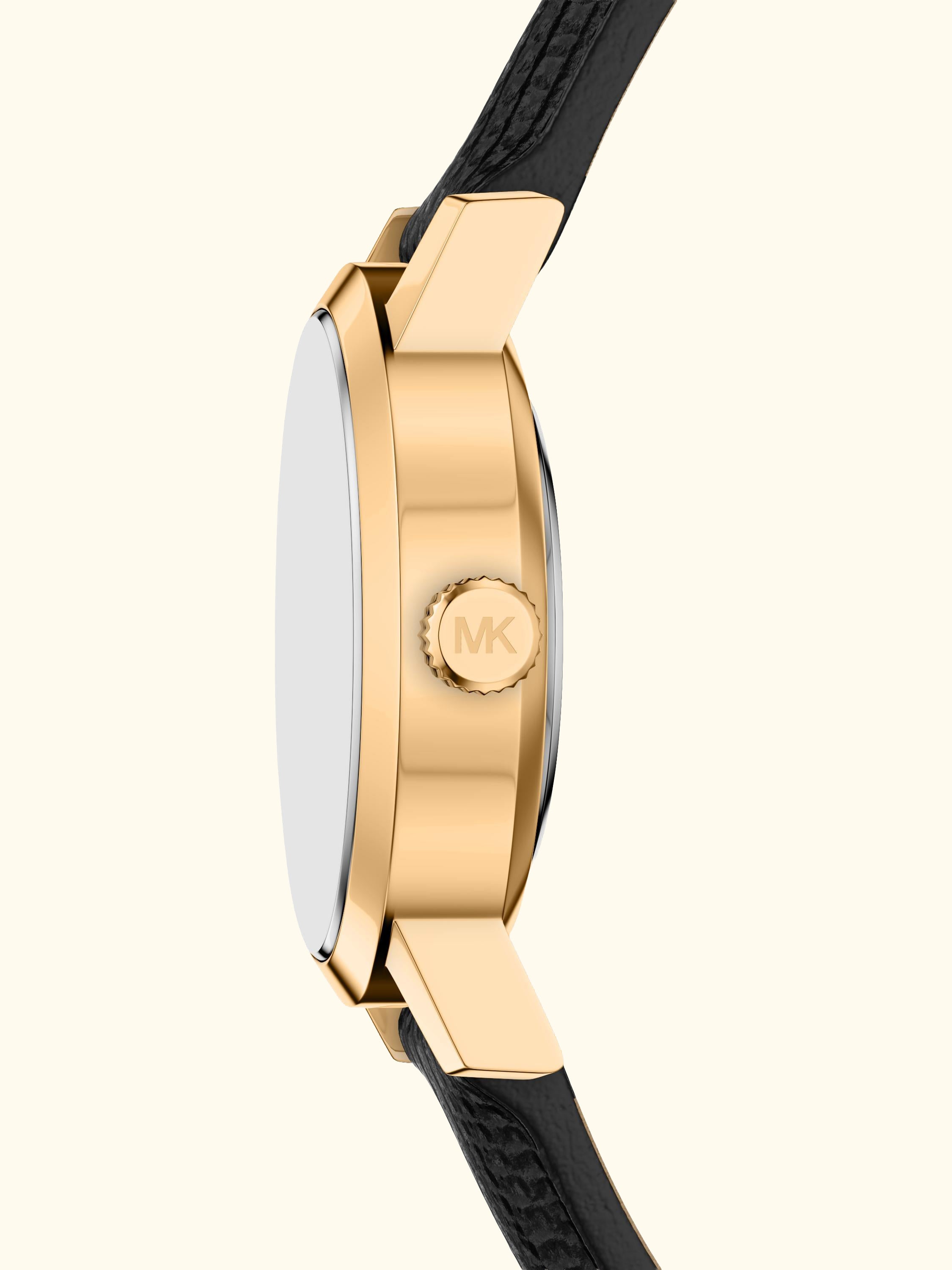 MK7585 Women's Maude Oval Leather Strap Watch, Gold And Black