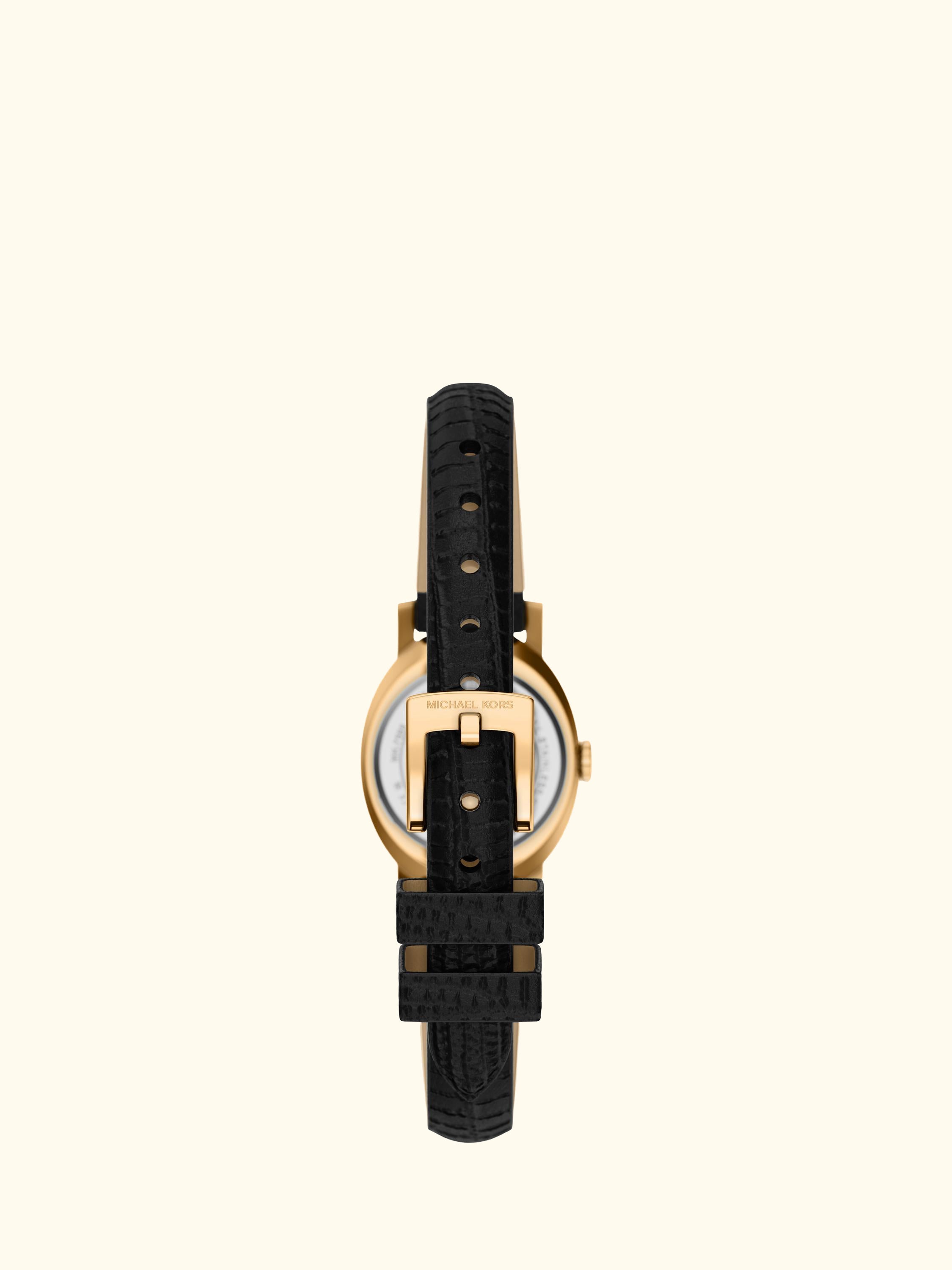 MK7585 Women's Maude Oval Leather Strap Watch, Gold And Black