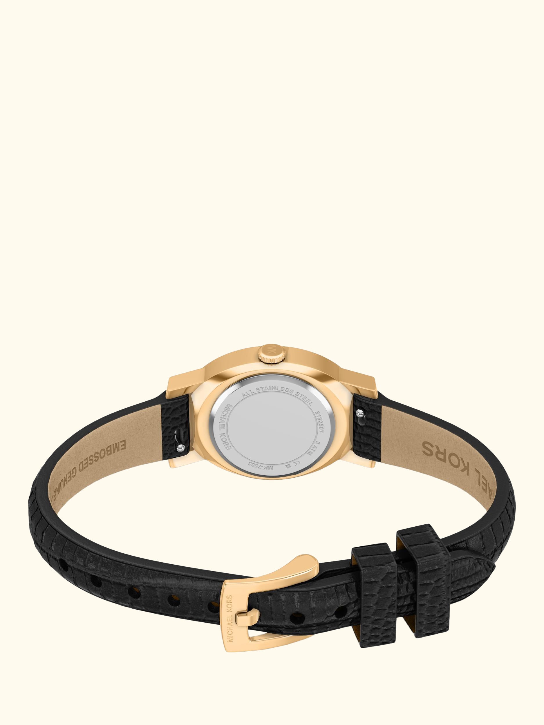 MK7585 Women's Maude Oval Leather Strap Watch, Gold And Black