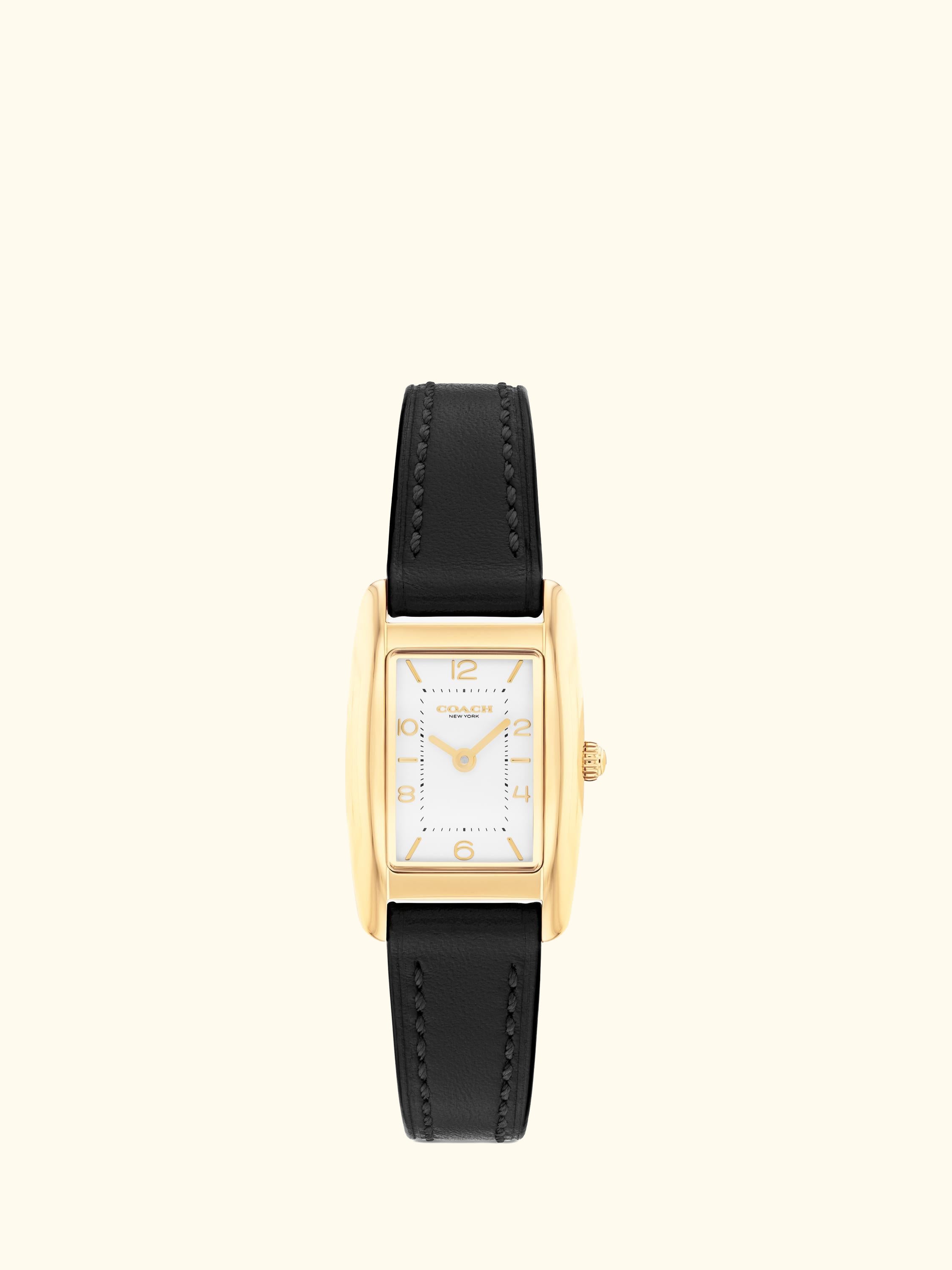 14504647 Women's Rectangular Leather Strap Watch, Black