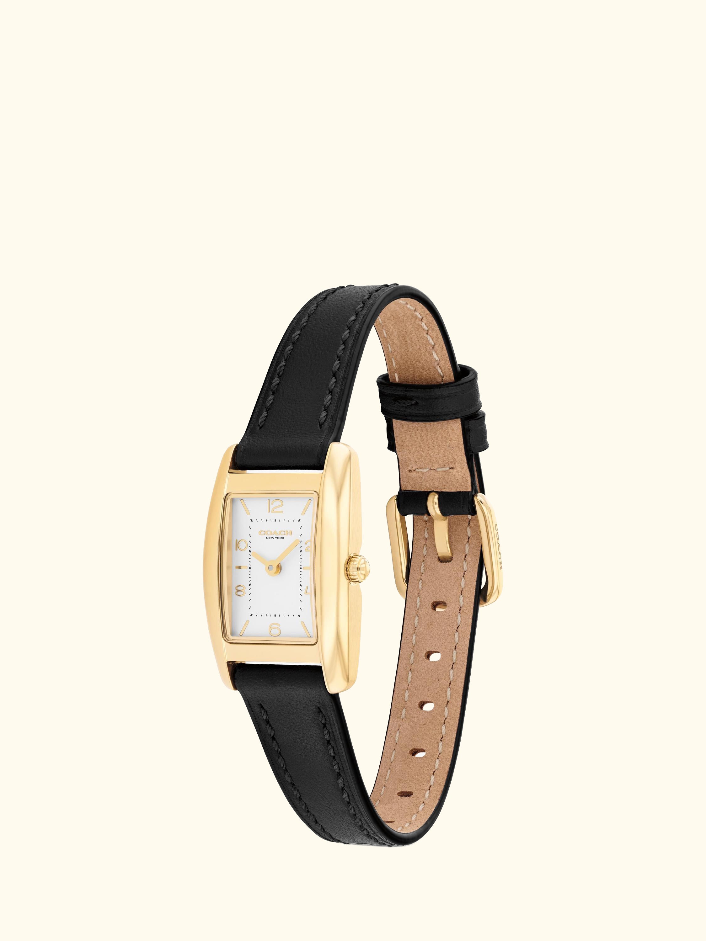 14504647 Women's Rectangular Leather Strap Watch, Black