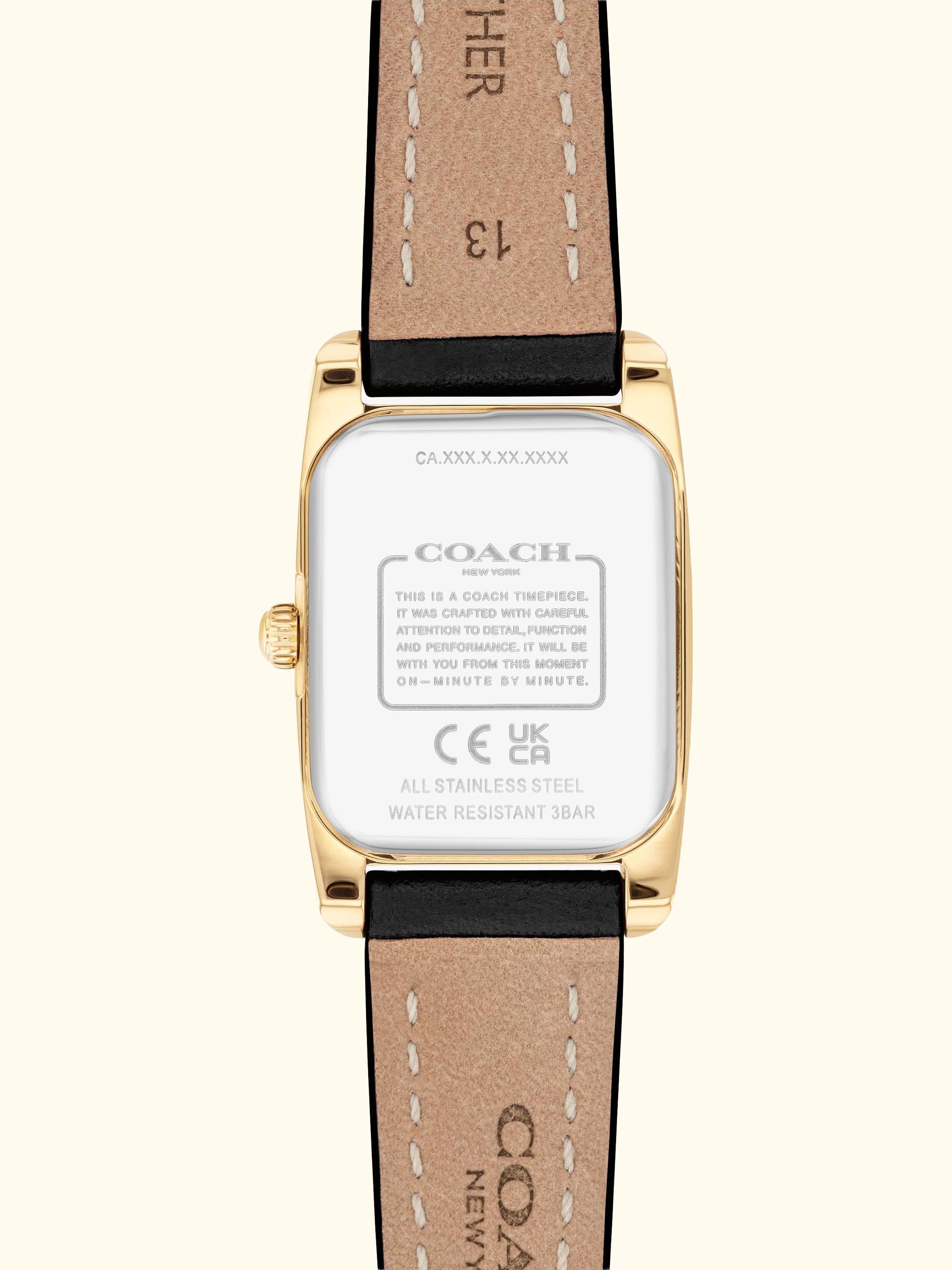 14504647 Women's Rectangular Leather Strap Watch, Black