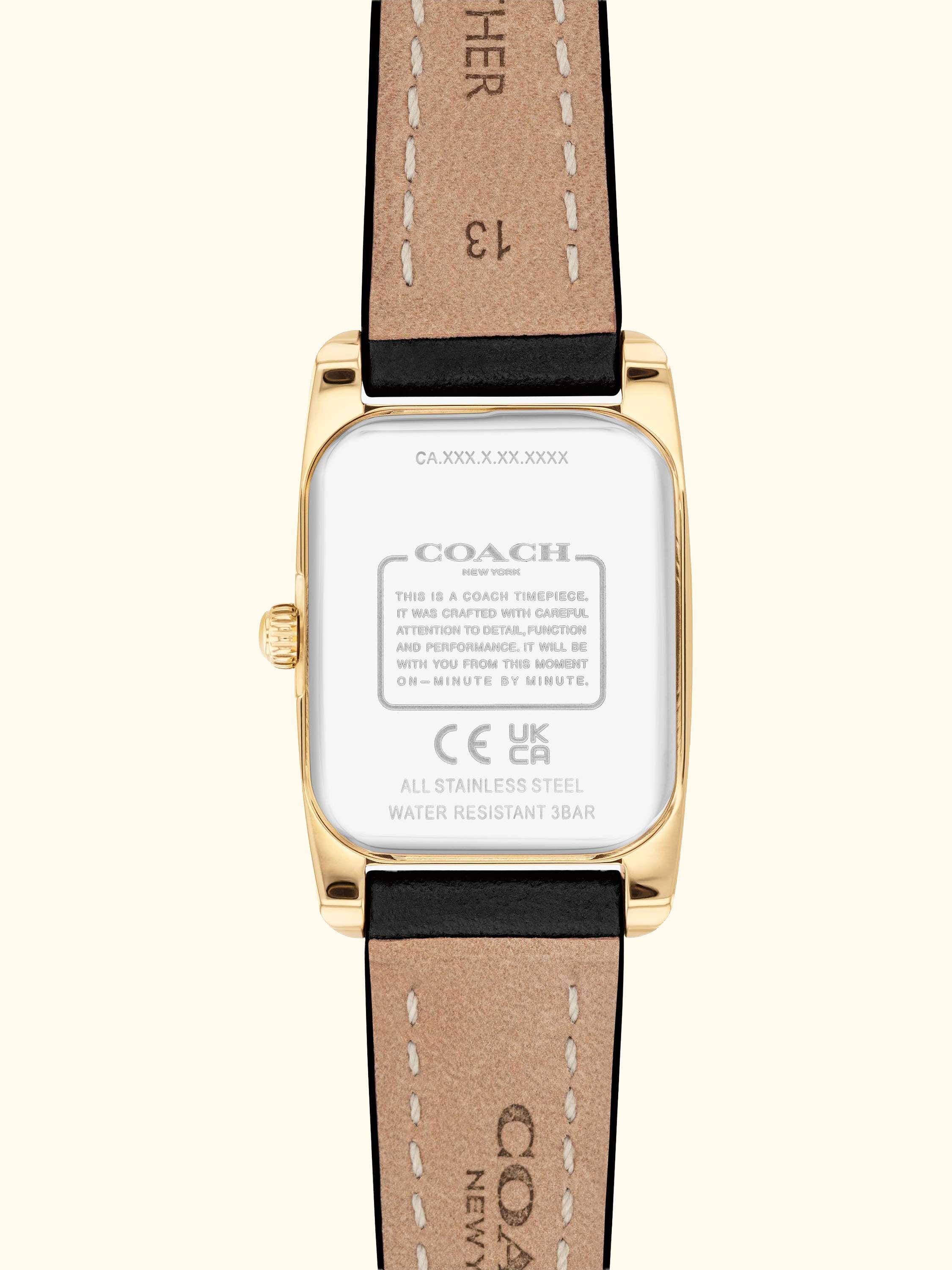 14504647 Women's Rectangular Leather Strap Watch, Black