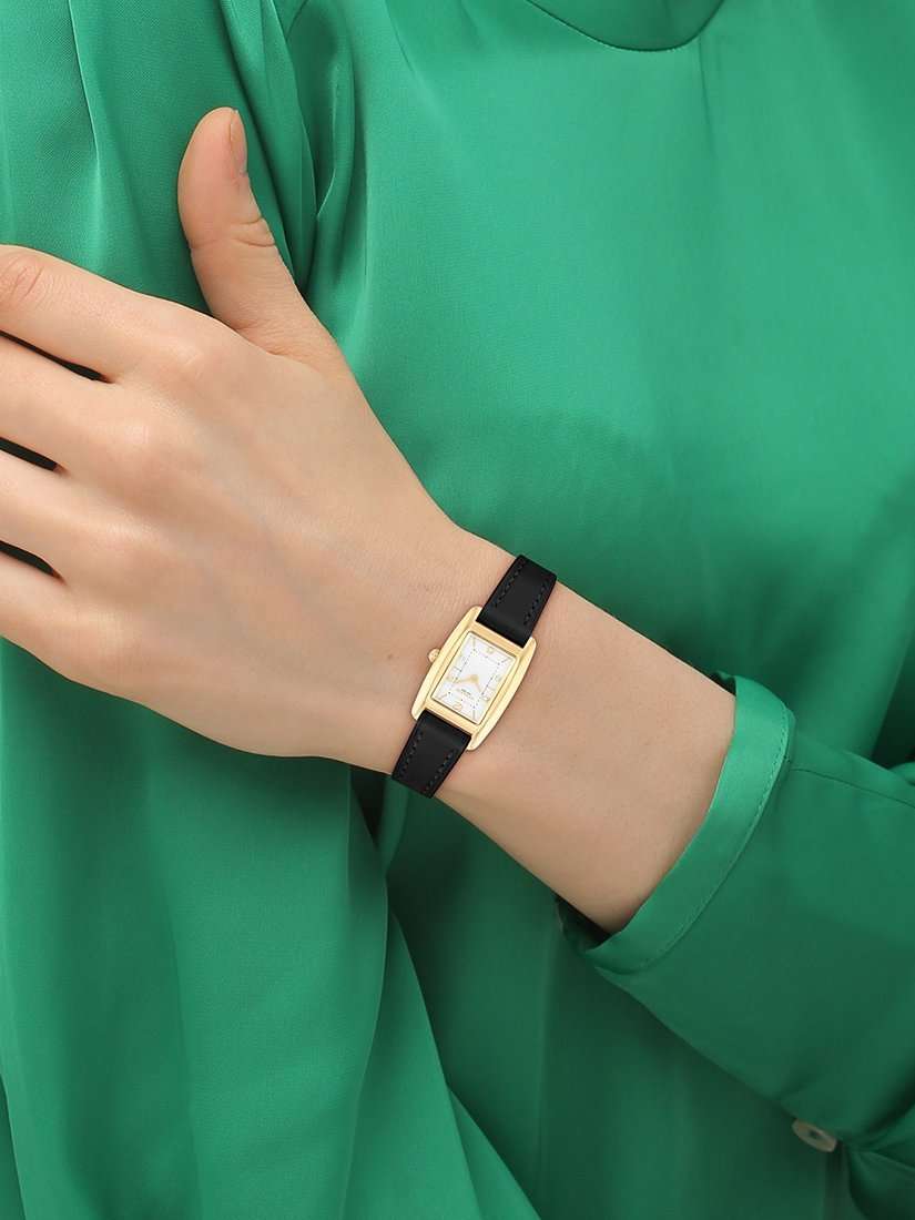 14504647 Women's Rectangular Leather Strap Watch, Black
