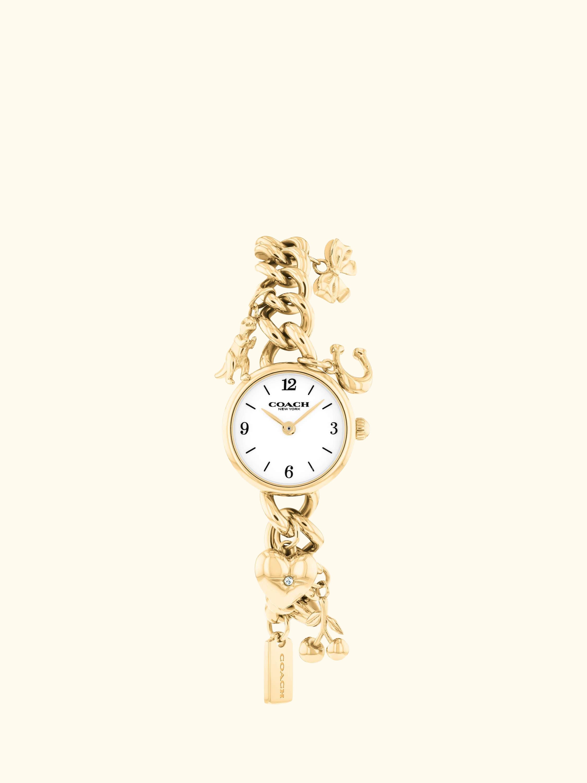 14504648 Women's Iris Round Charm Bracelet Watch, Gold