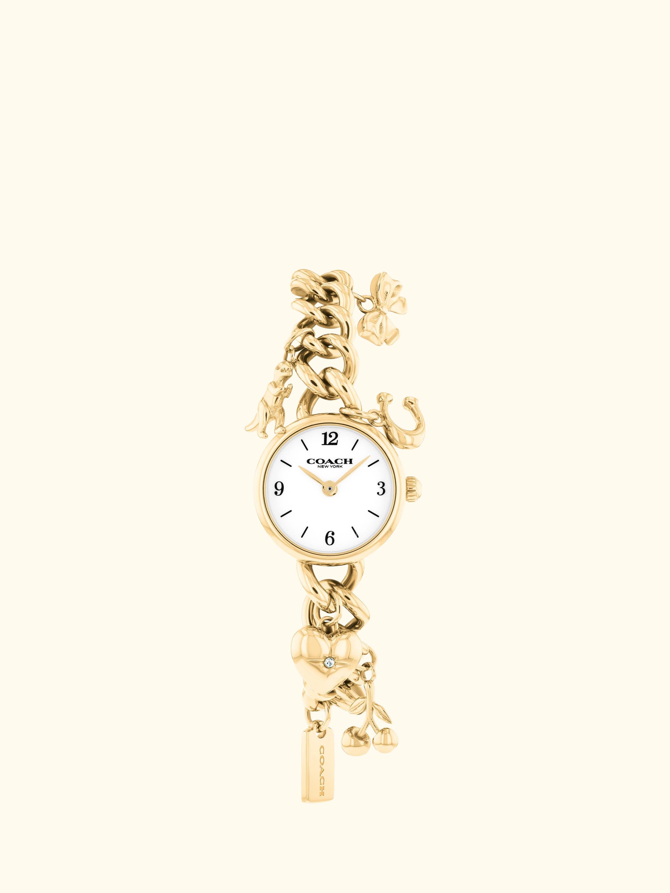 14504648 Women's Iris Round Charm Bracelet Watch, Gold