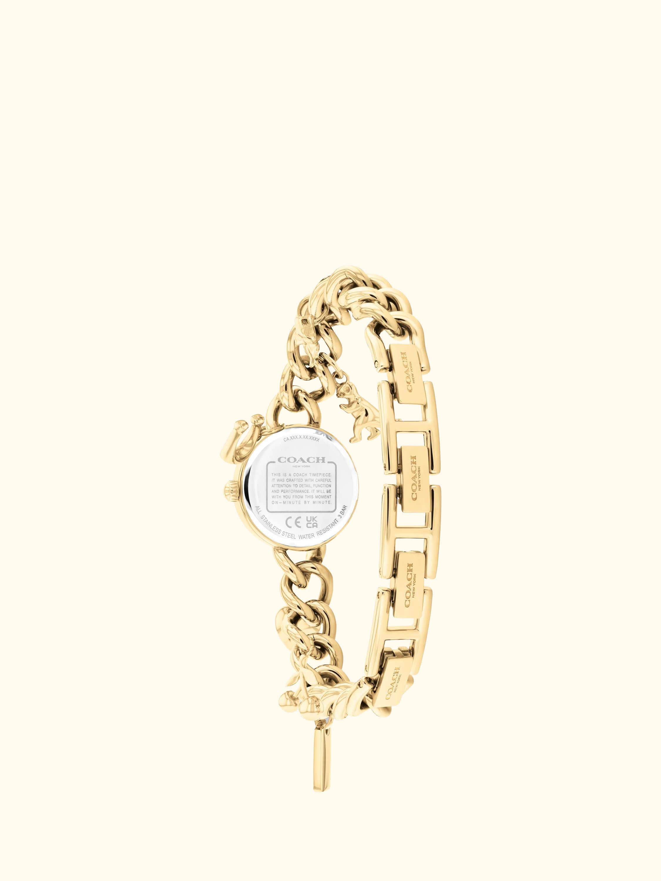 14504648 Women's Iris Round Charm Bracelet Watch, Gold