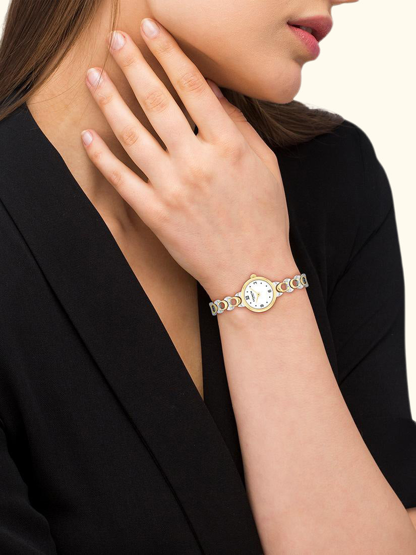 14504653 Women's Round Bracelet Strap Watch, Bi-colour
