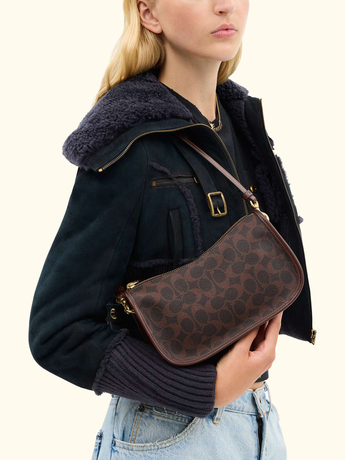 Waverly Canvas and Leather Signature Shoulder Bag, Maple