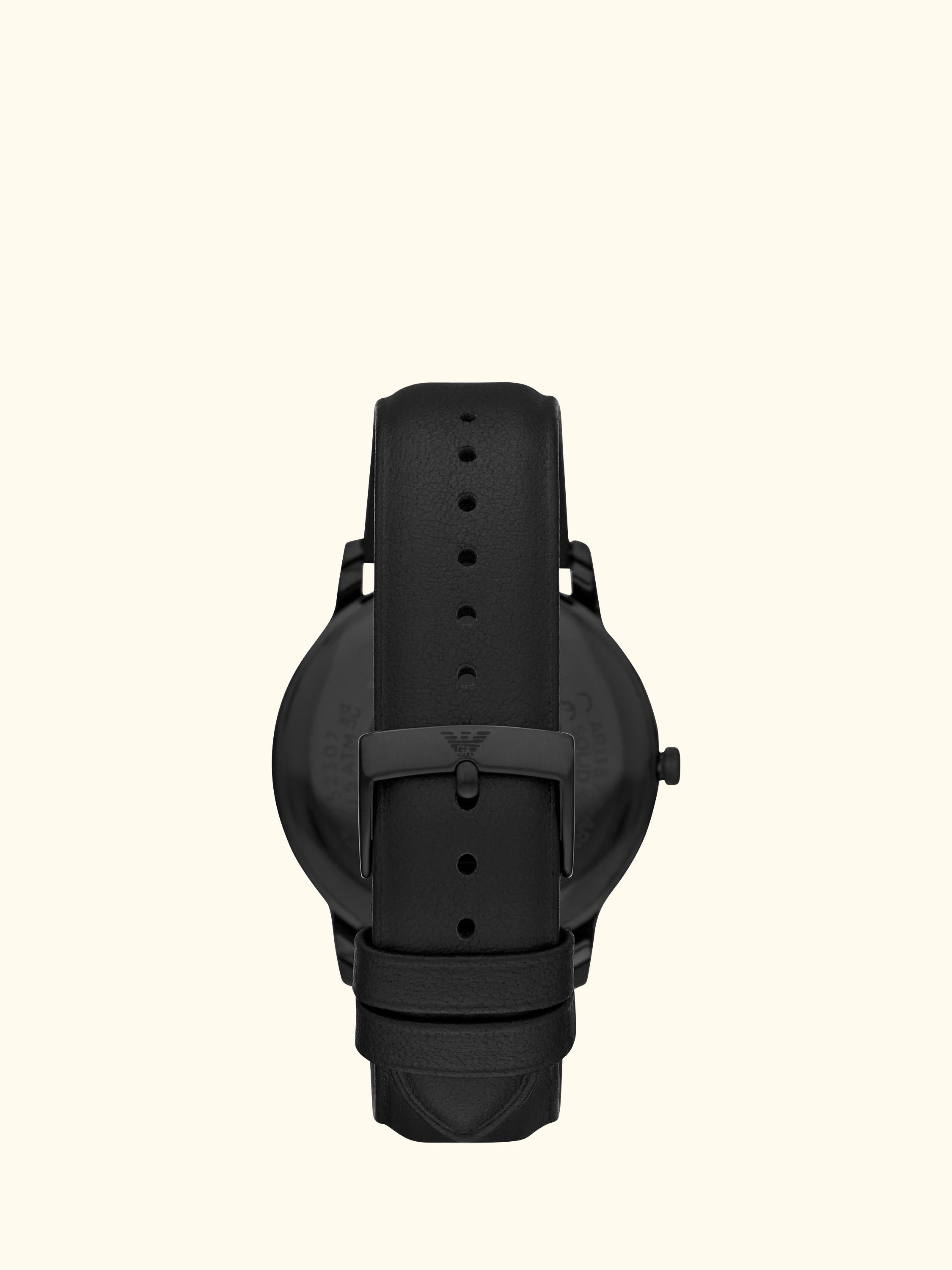 AR11573 Men's Matte Dial Leather Strap Watch, Black