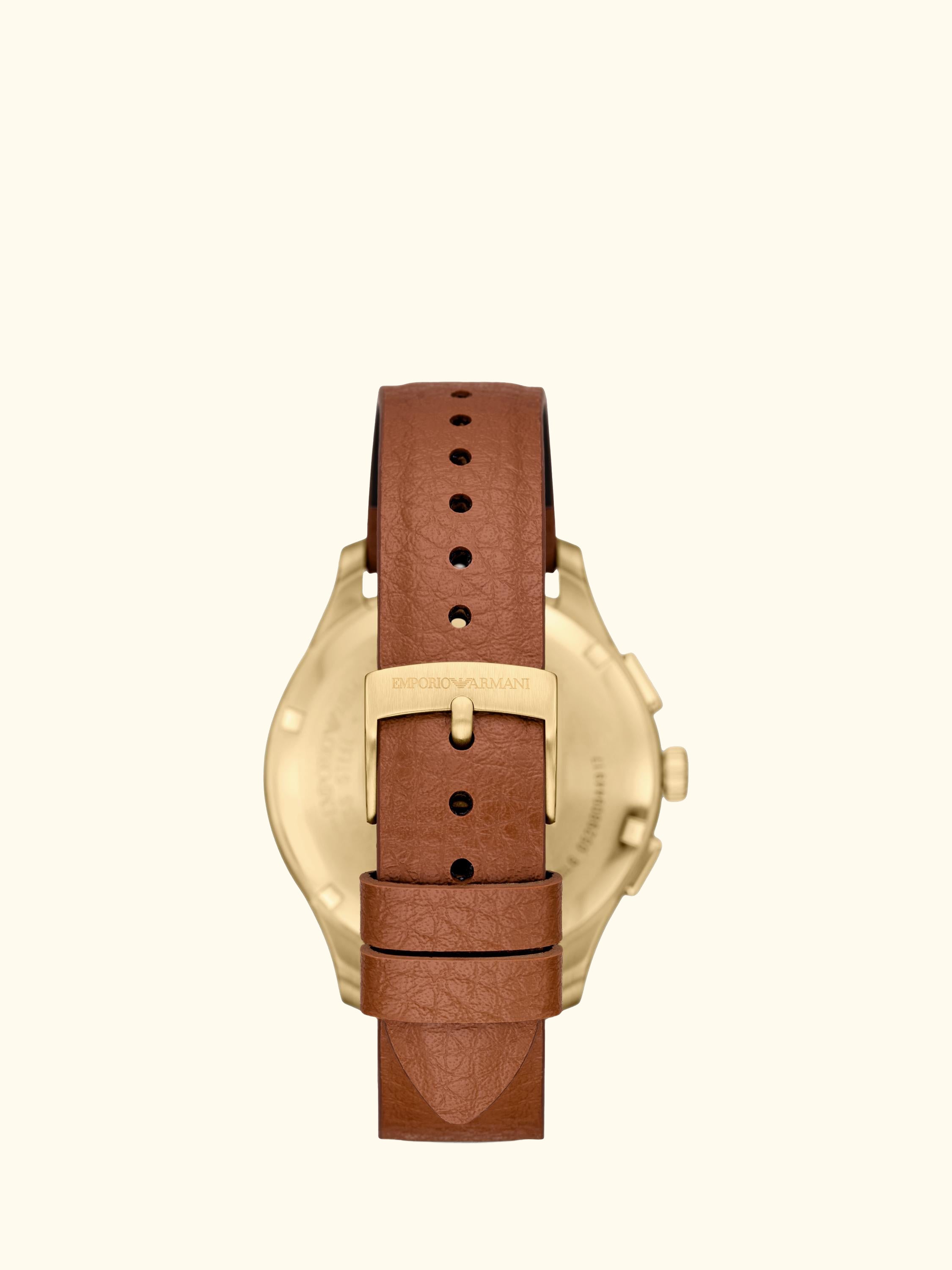 AR11714 Men's Japanese Movement Leather Strap Watch, Brown And Cream