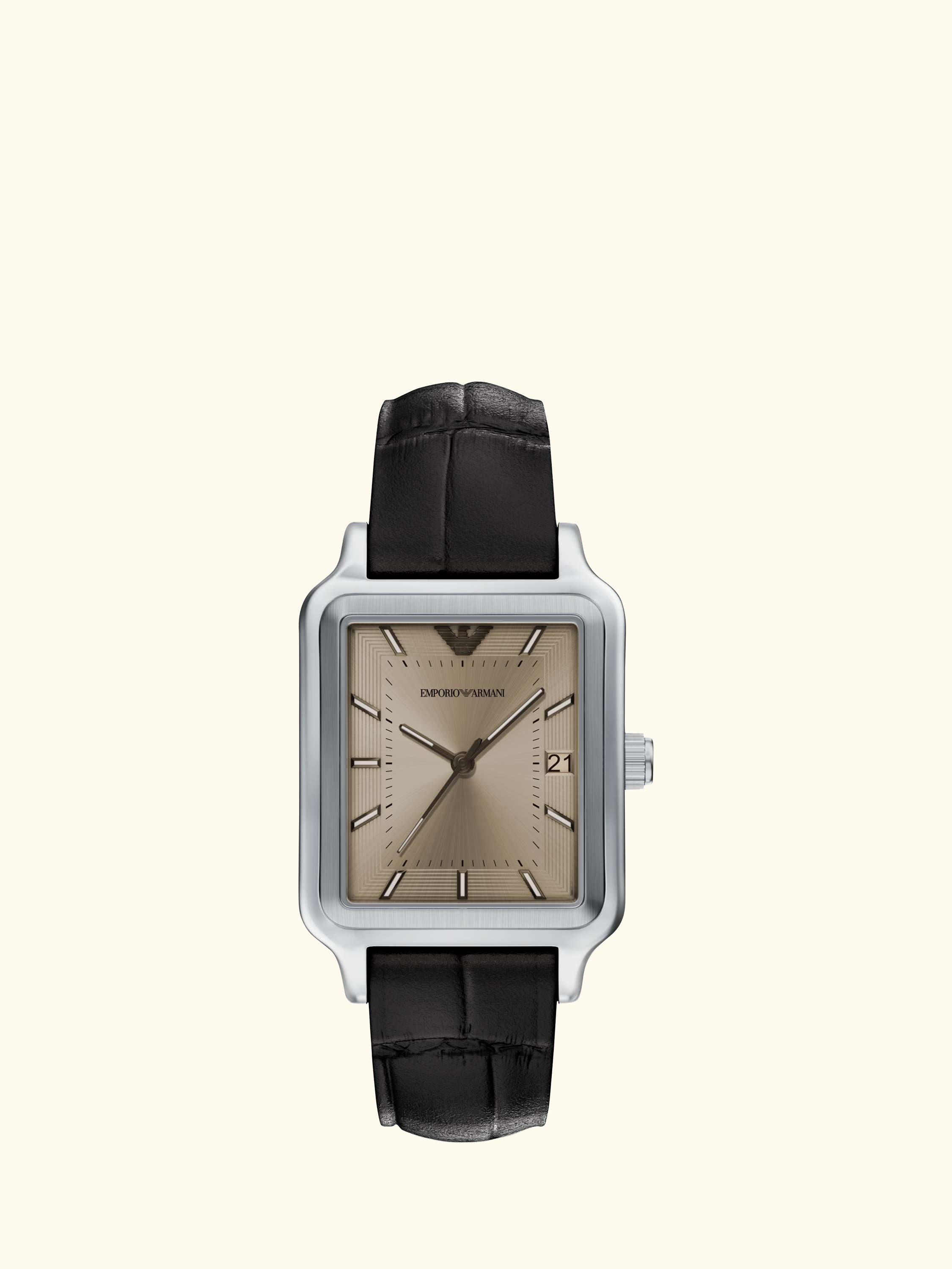 AR11756 Men's Japanese Movement Leather Strap Watch, Silver And Brown