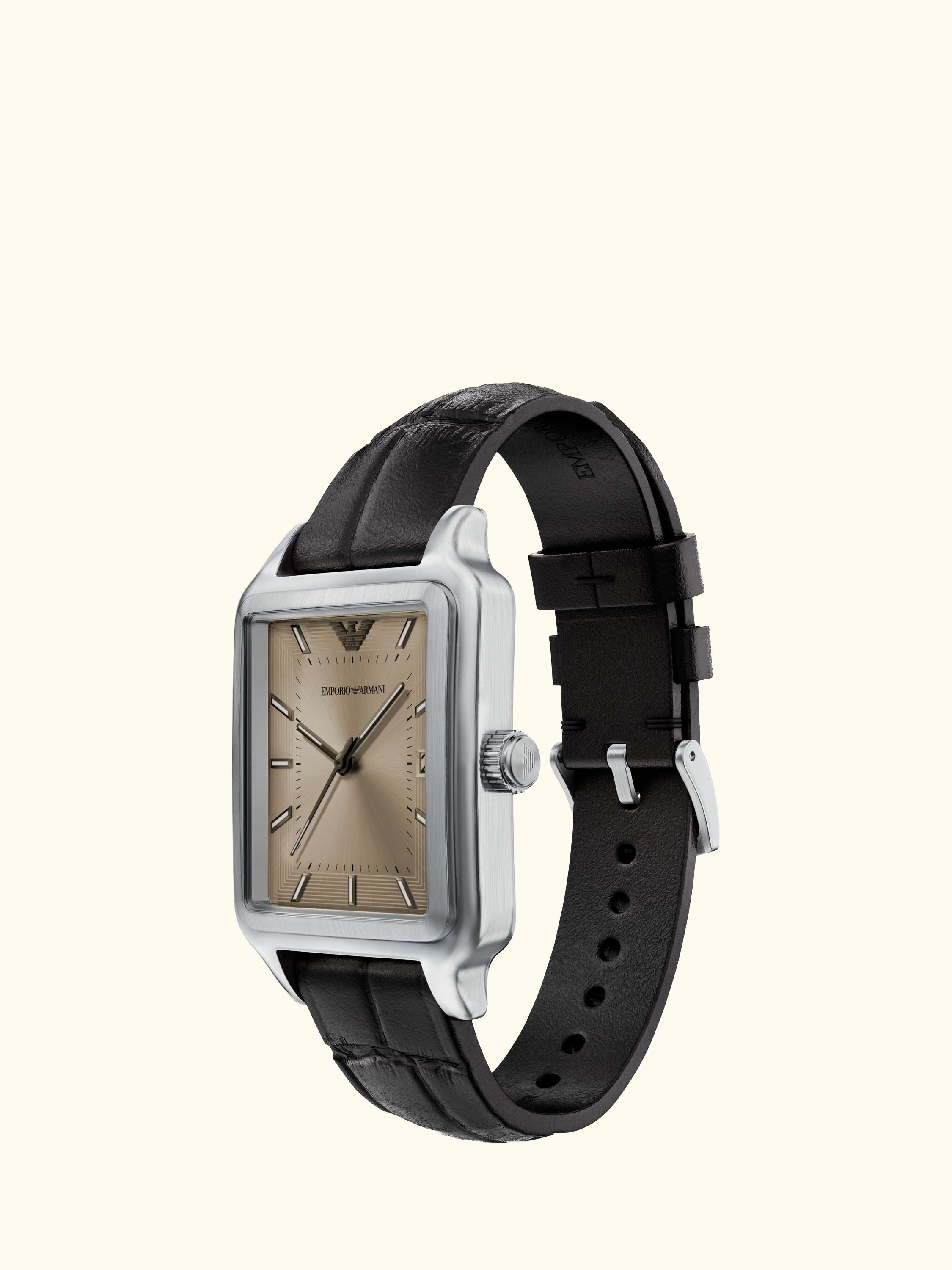 AR11756 Men's Japanese Movement Leather Strap Watch, Silver And Brown