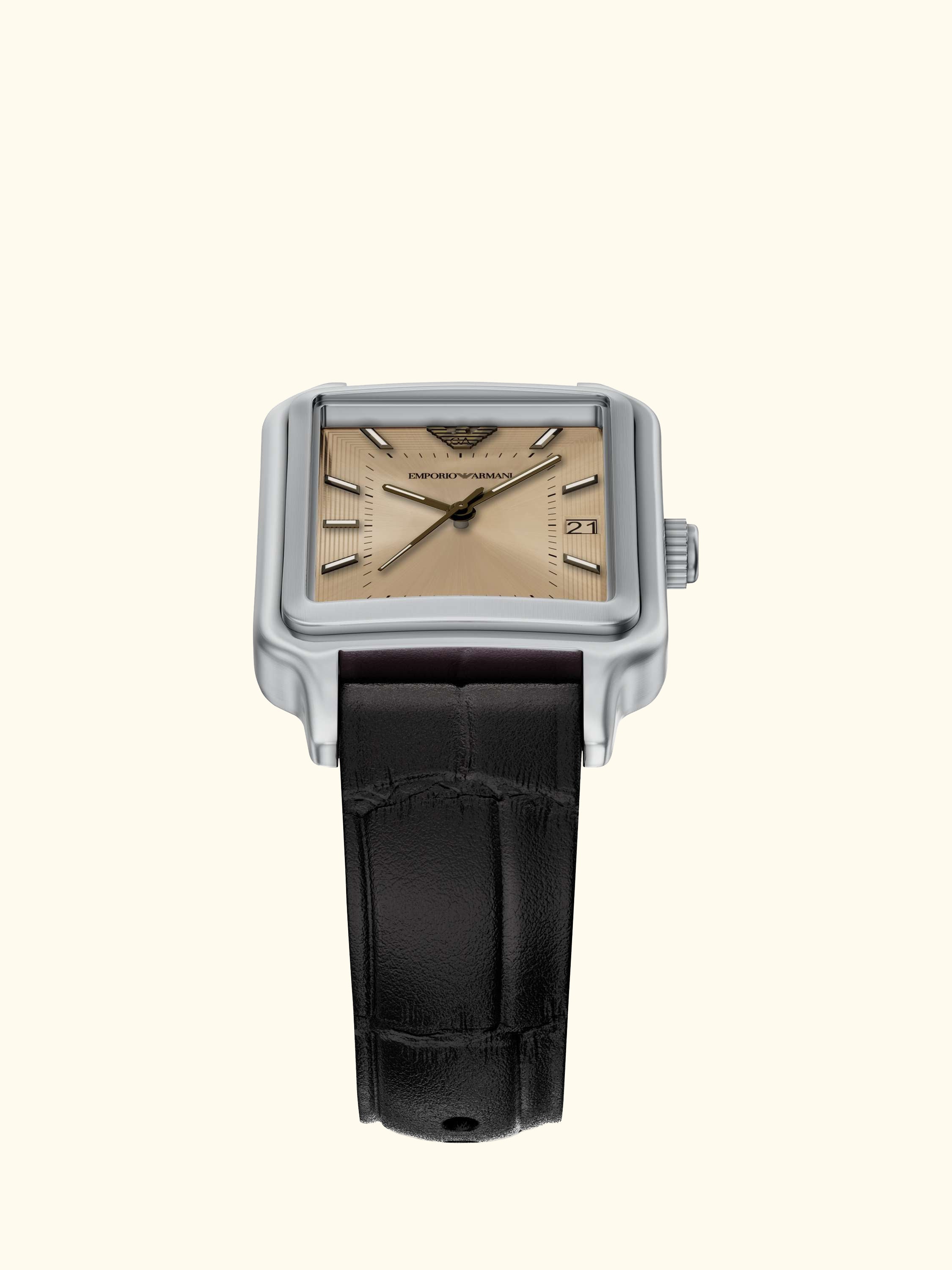 AR11756 Men's Japanese Movement Leather Strap Watch, Silver And Brown