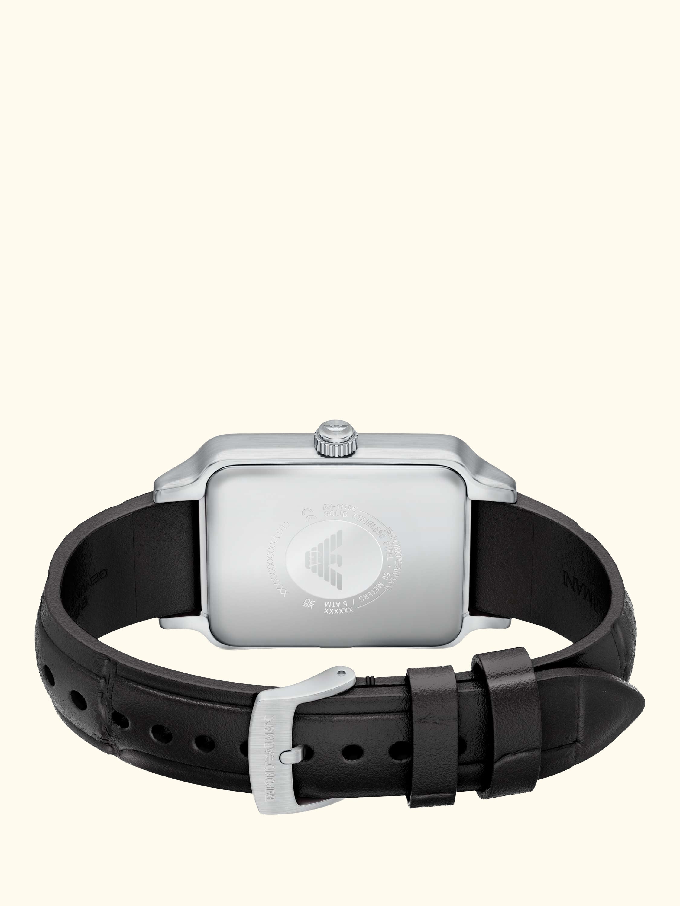 AR11756 Men's Japanese Movement Leather Strap Watch, Silver And Brown