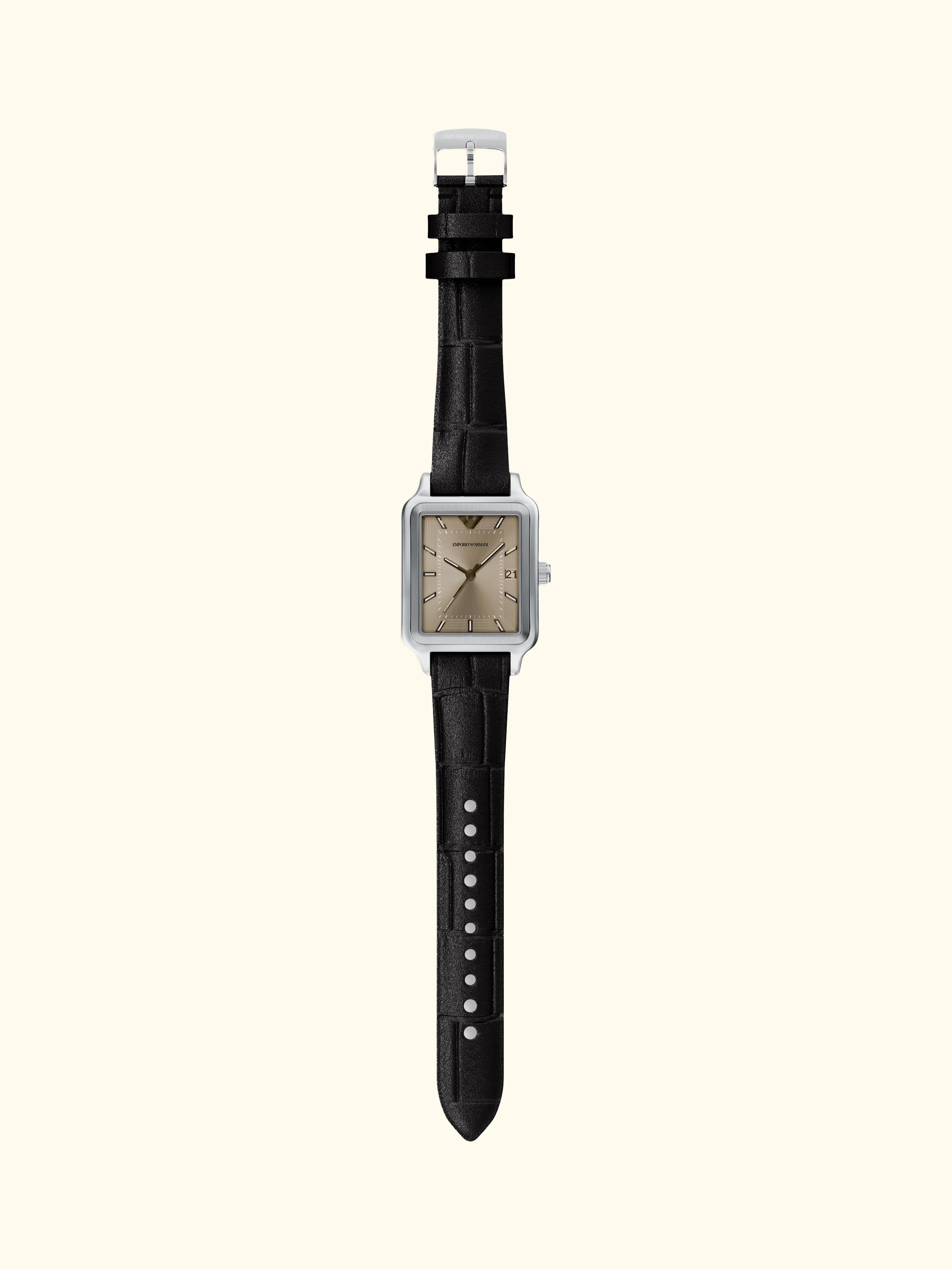 AR11756 Men's Japanese Movement Leather Strap Watch, Silver And Brown