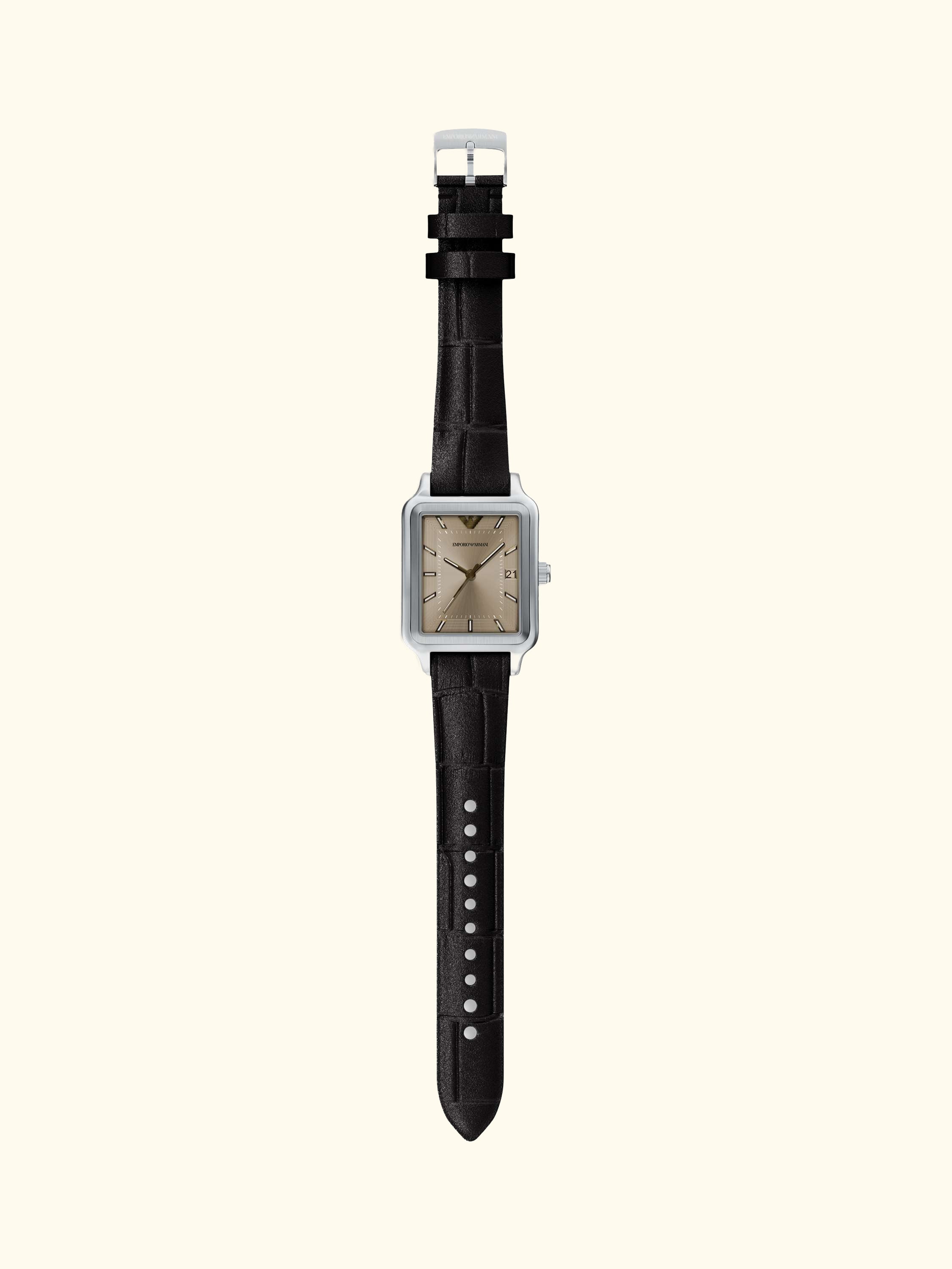 AR11756 Men's Japanese Movement Leather Strap Watch, Silver And Brown