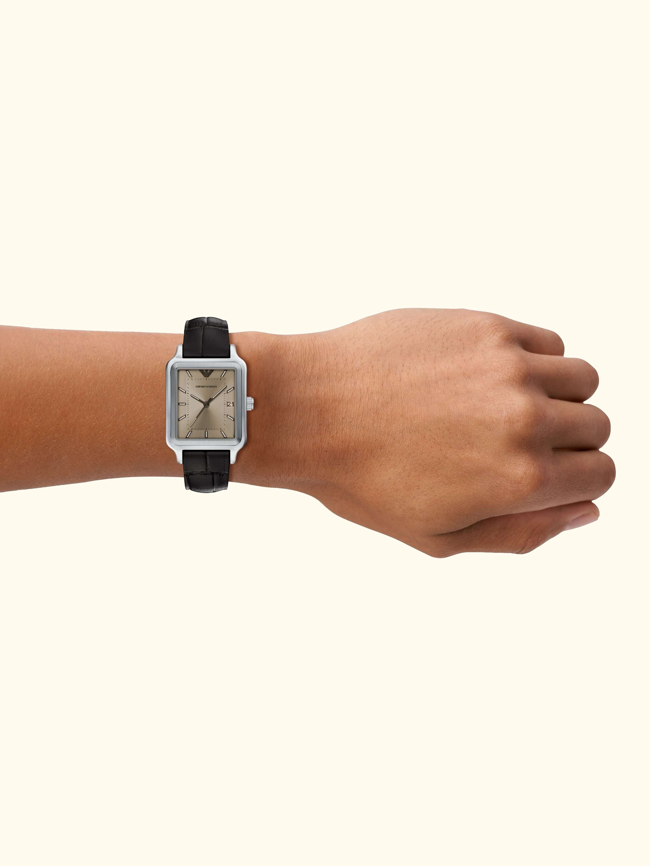 AR11756 Men's Japanese Movement Leather Strap Watch, Silver And Brown
