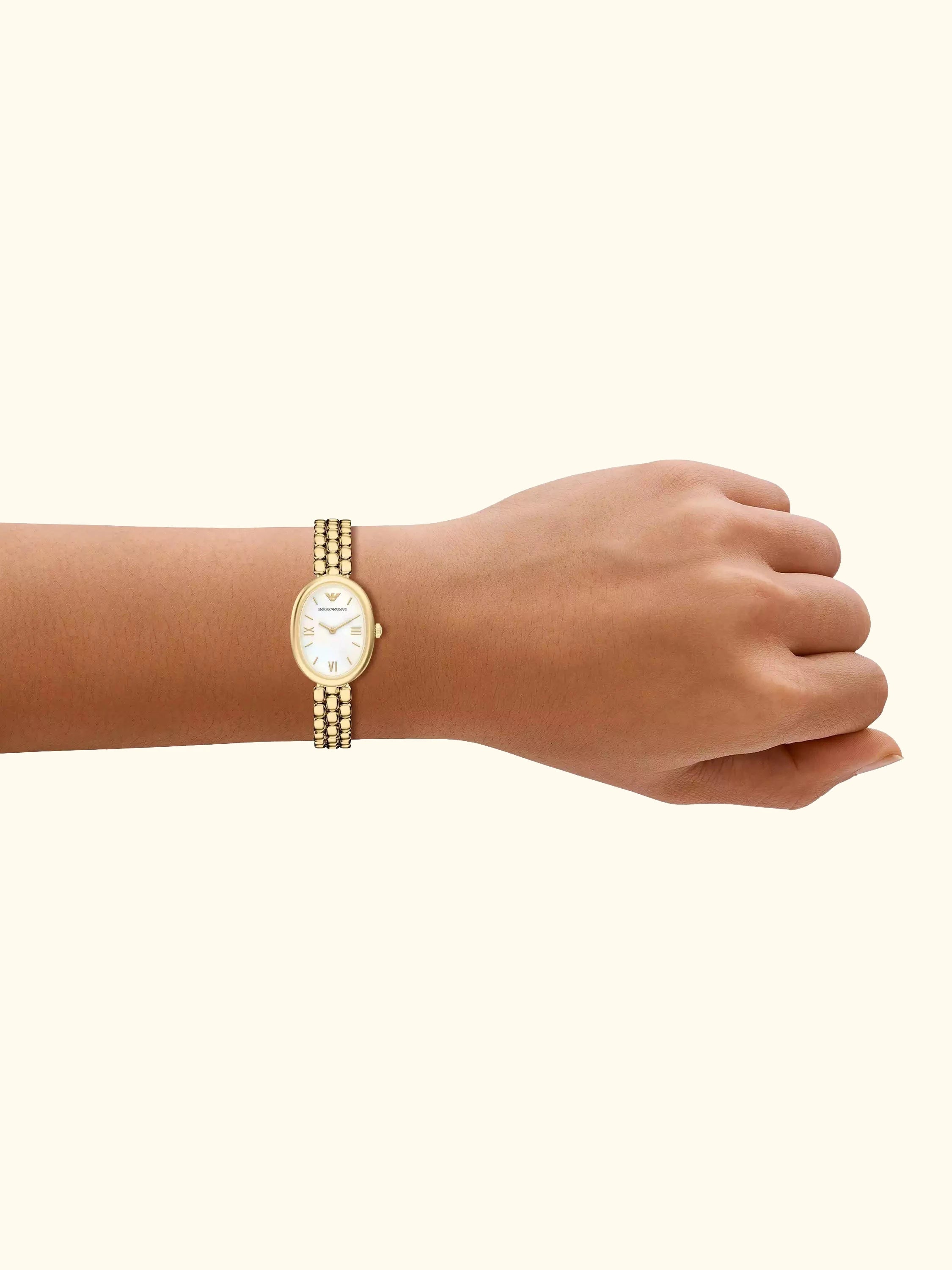 Emporio Armani AR11777 Women's Sinfonia Mother of Pearl Dial Bracelet Strap Watch, Gold