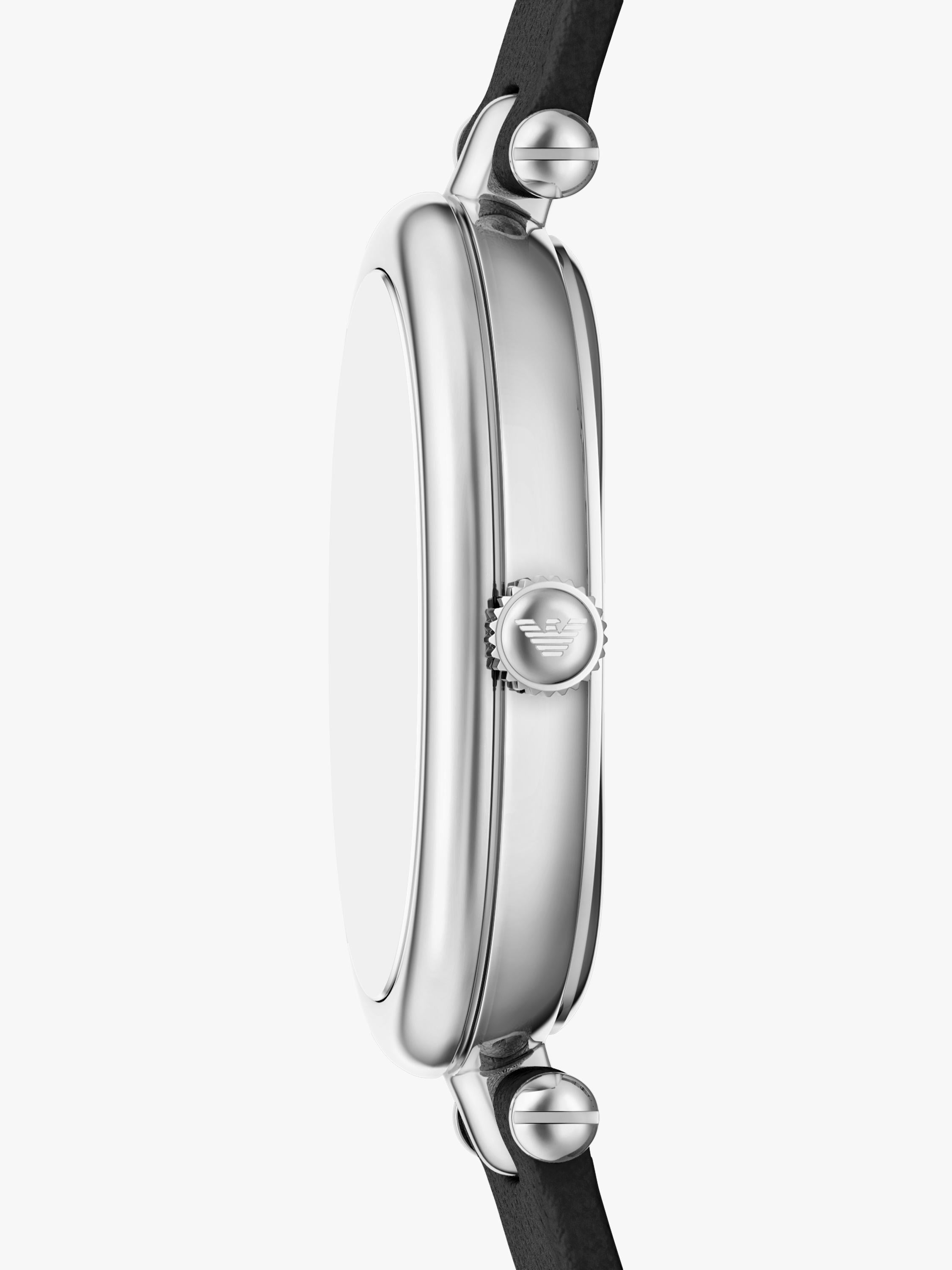 AR11778 Women's Sinfonia Mother of Pearl Dial Leather Strap Watch, Silver And Black