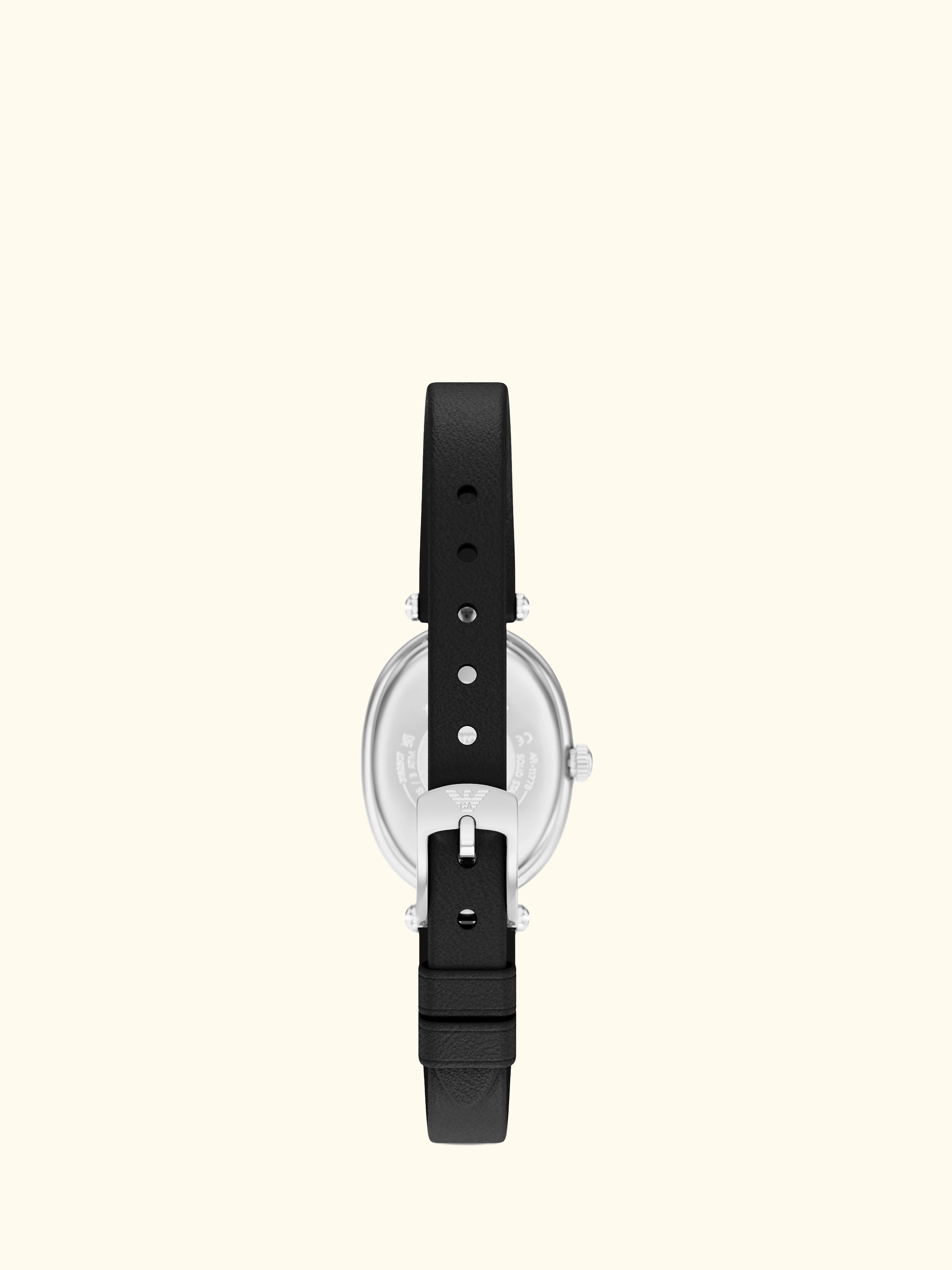 AR11778 Women's Sinfonia Mother of Pearl Dial Leather Strap Watch, Silver And Black