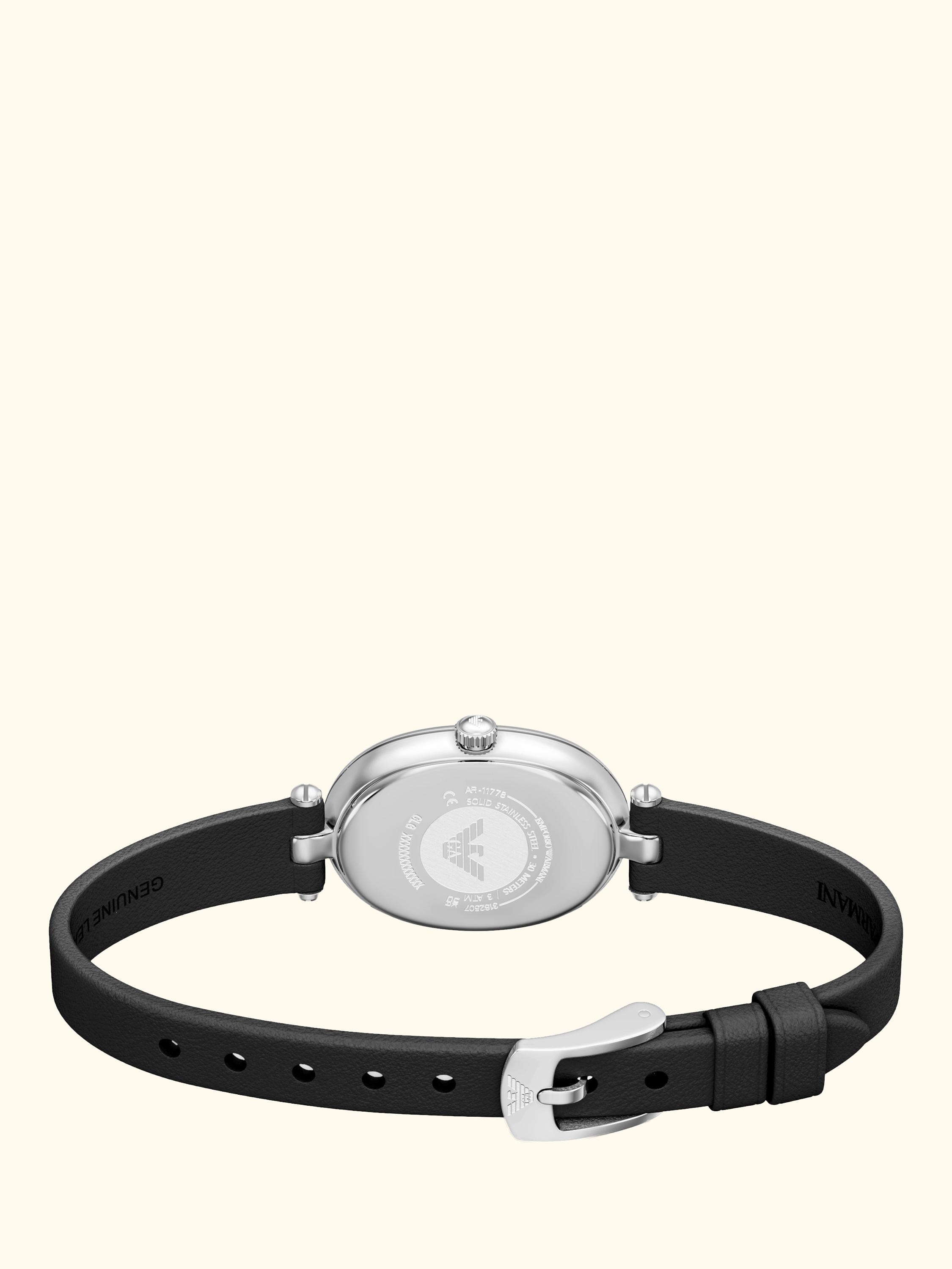AR11778 Women's Sinfonia Mother of Pearl Dial Leather Strap Watch, Silver And Black