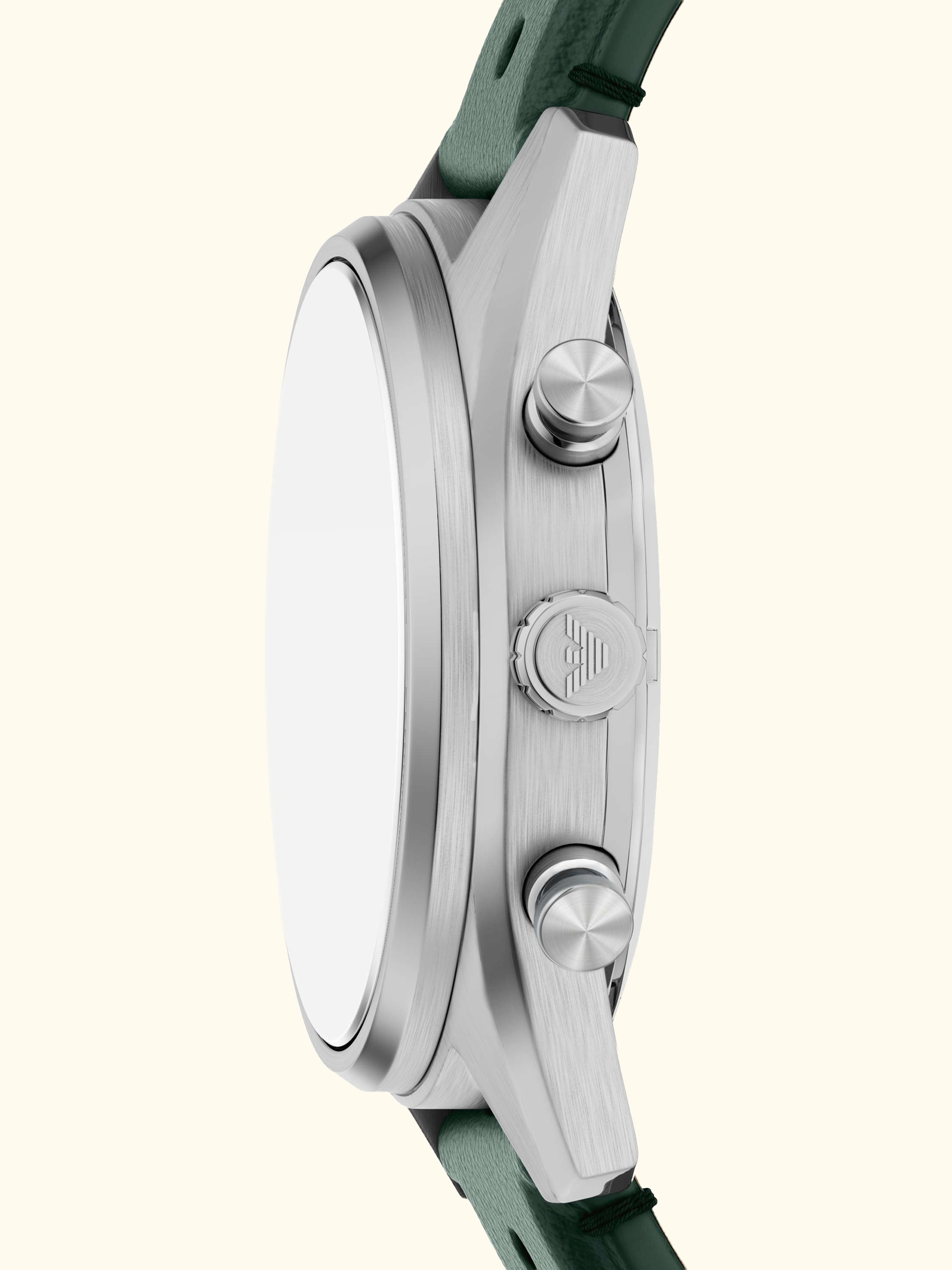 AR11782 Men's Chronograph Leather Strap Watch, Silver/Green