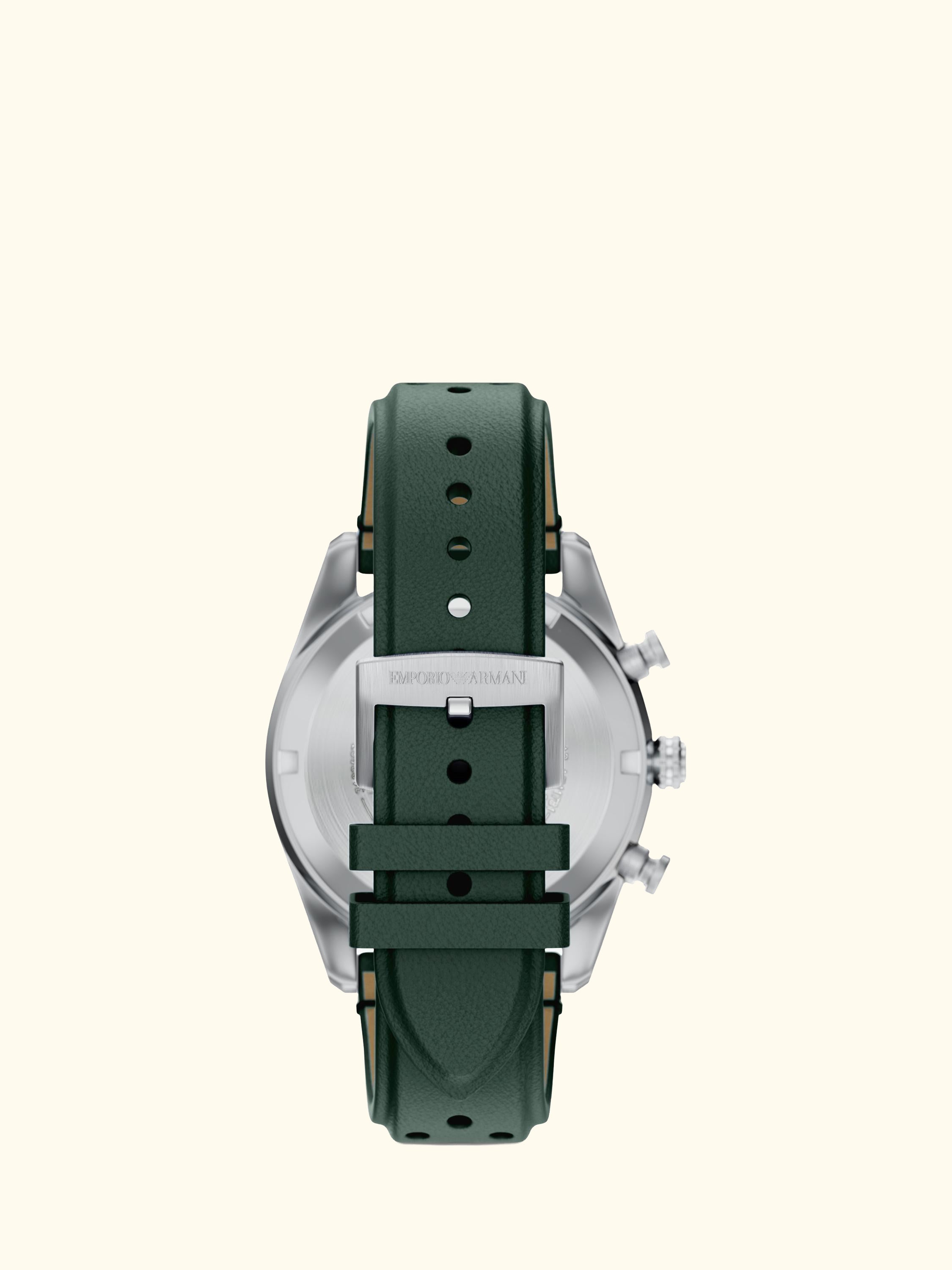 AR11782 Men's Chronograph Leather Strap Watch, Silver/Green