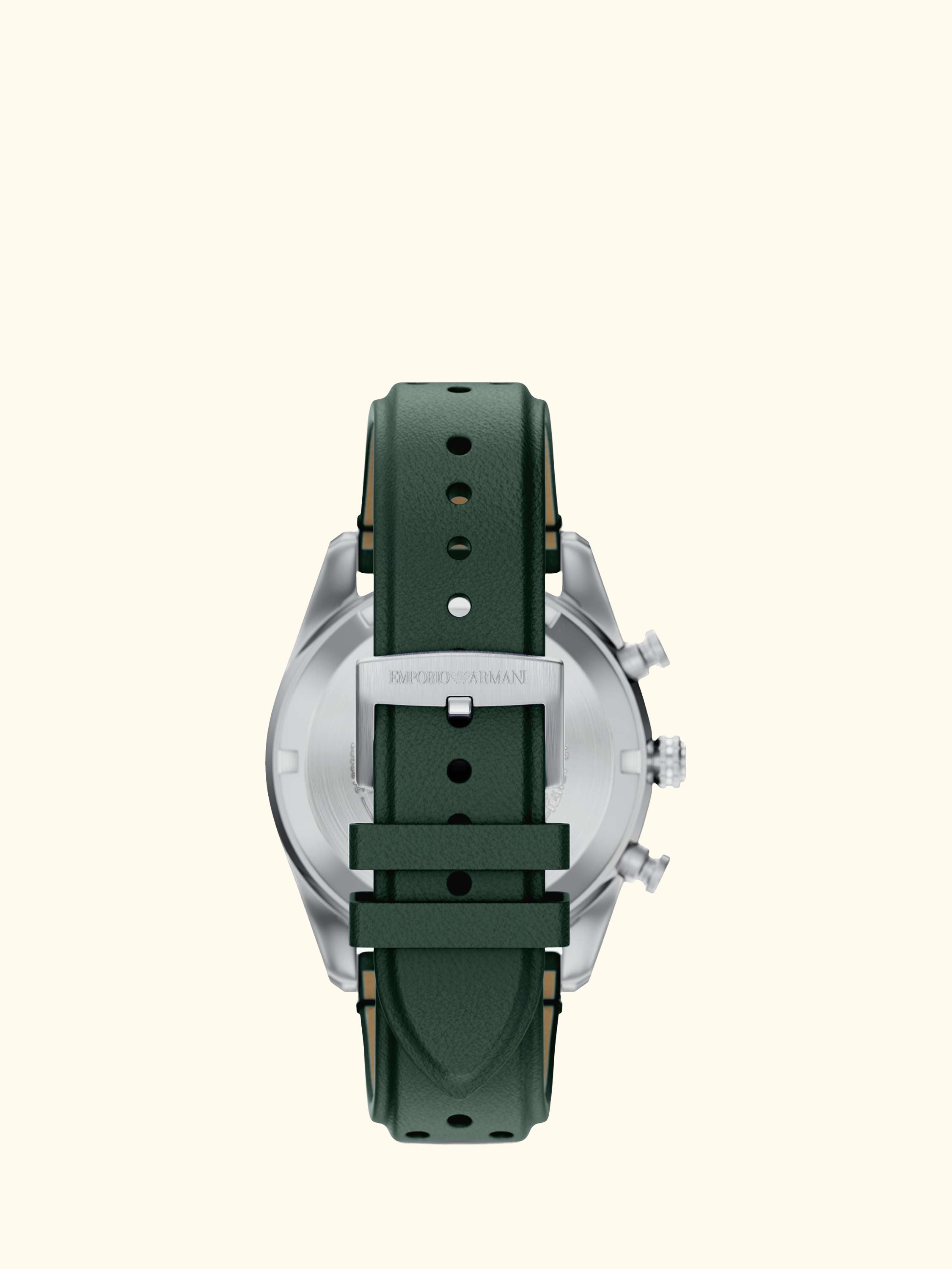 AR11782 Men's Chronograph Leather Strap Watch, Silver/Green
